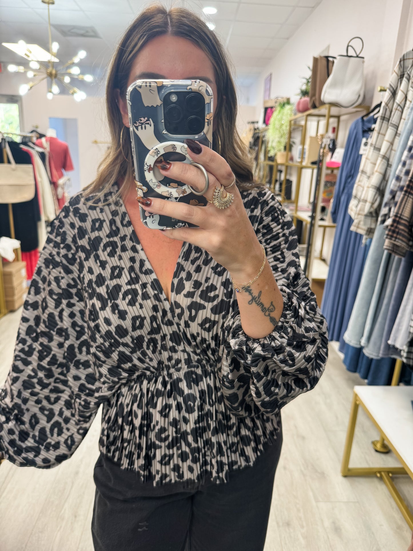 Crinkled Leopard Top