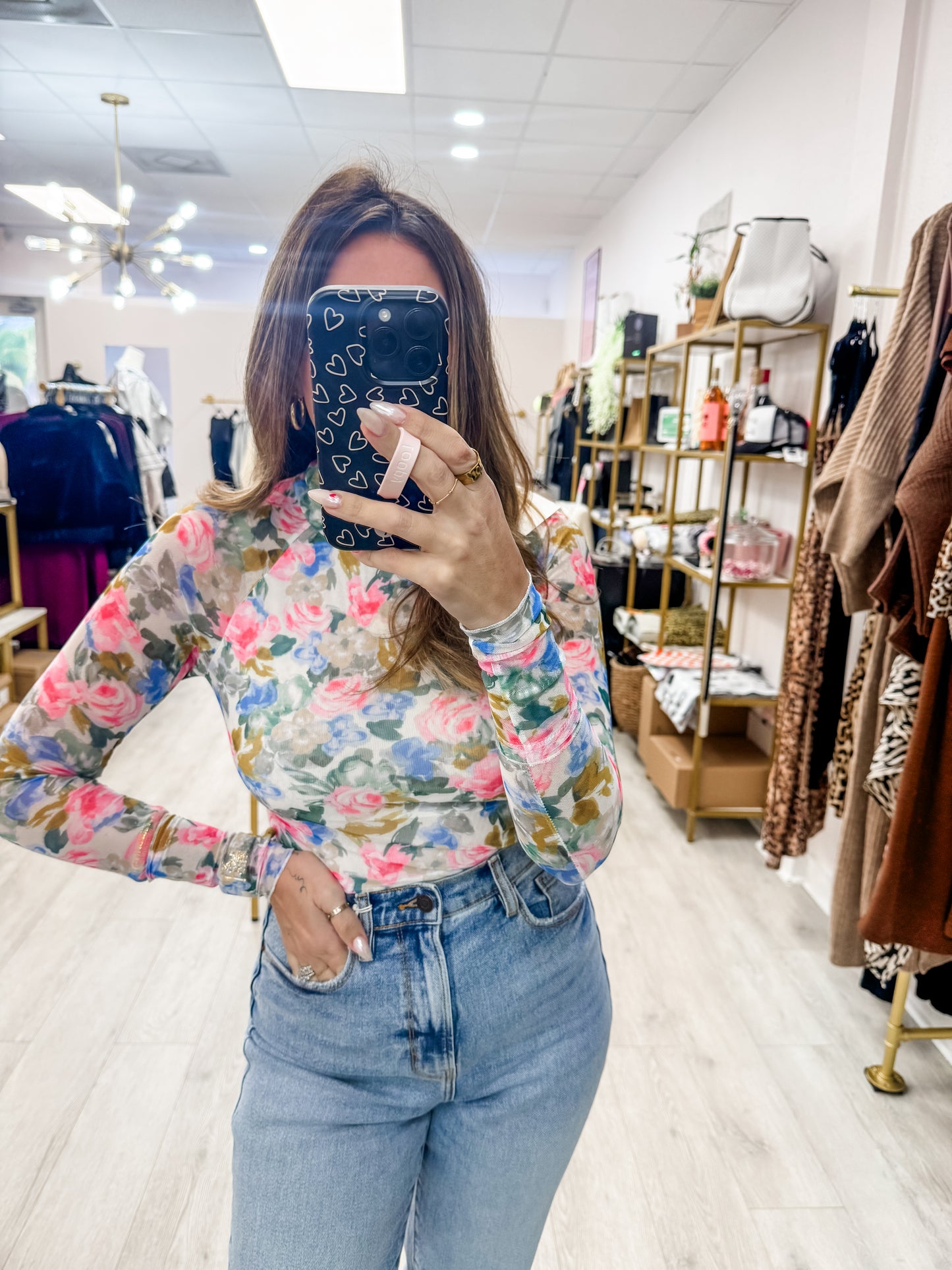 Floral Print Mesh Shirt