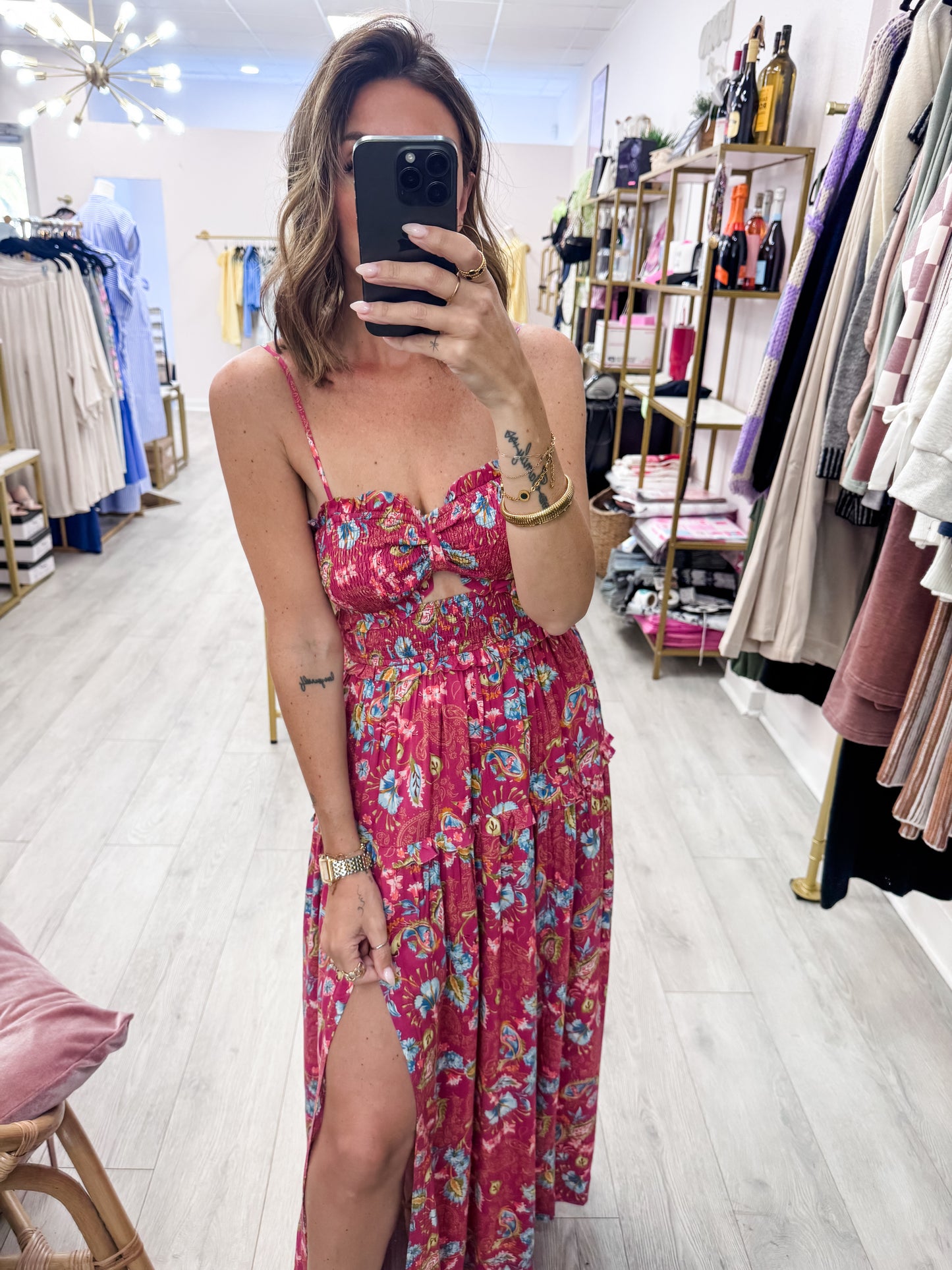 Rose In My Feelings Cutout Smocked Maxi Dress