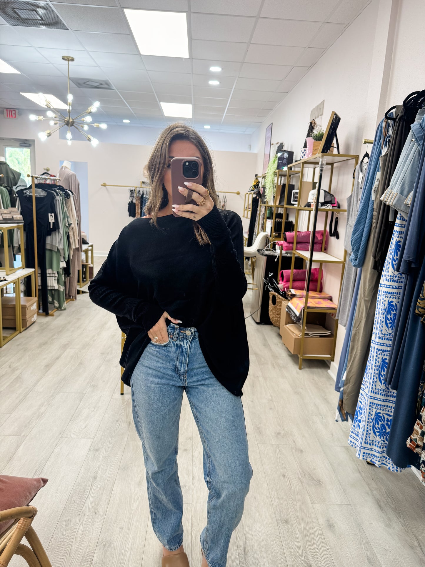 Black Boatneck Batwing Top