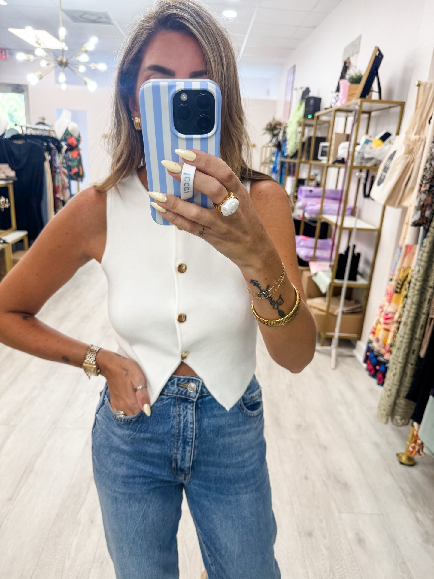 White Button Down Vest