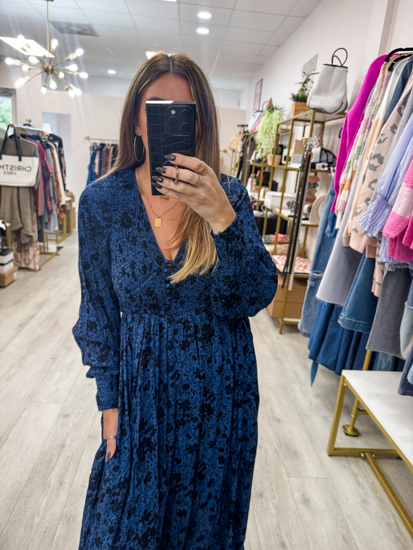 Smocked Navy Maxi Dress