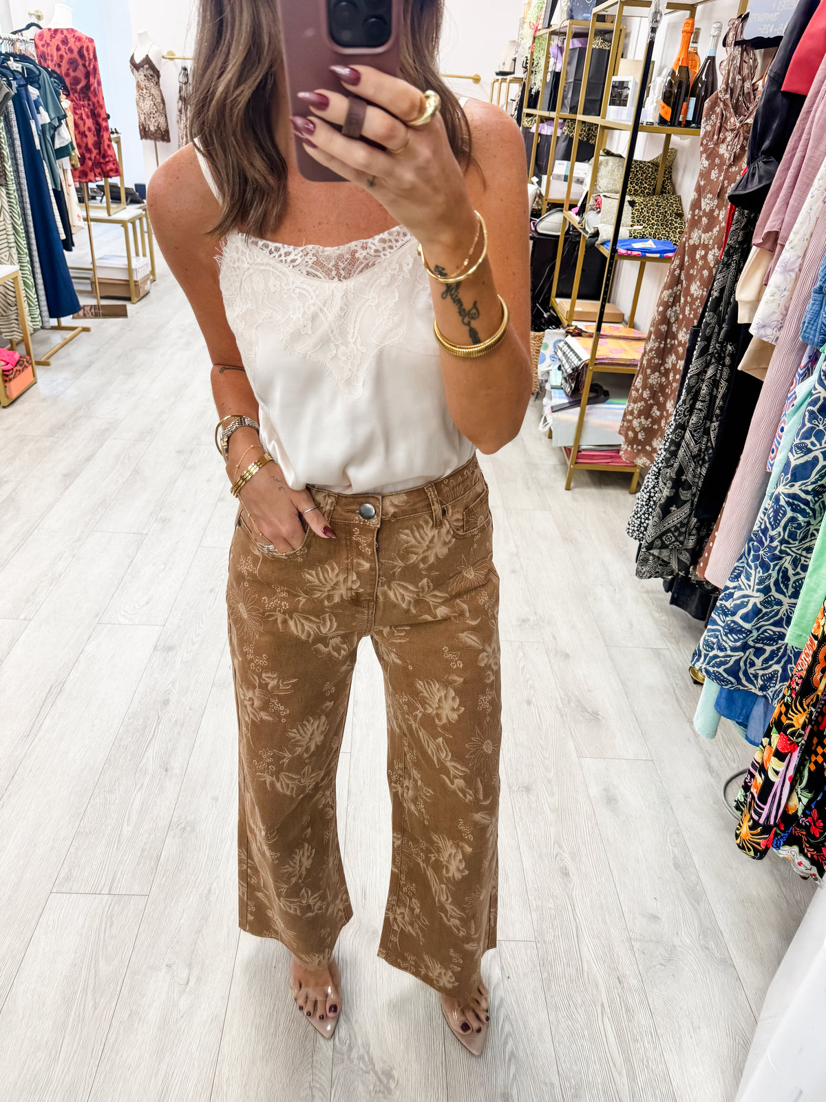 Floral Straight Leg Washed Denim