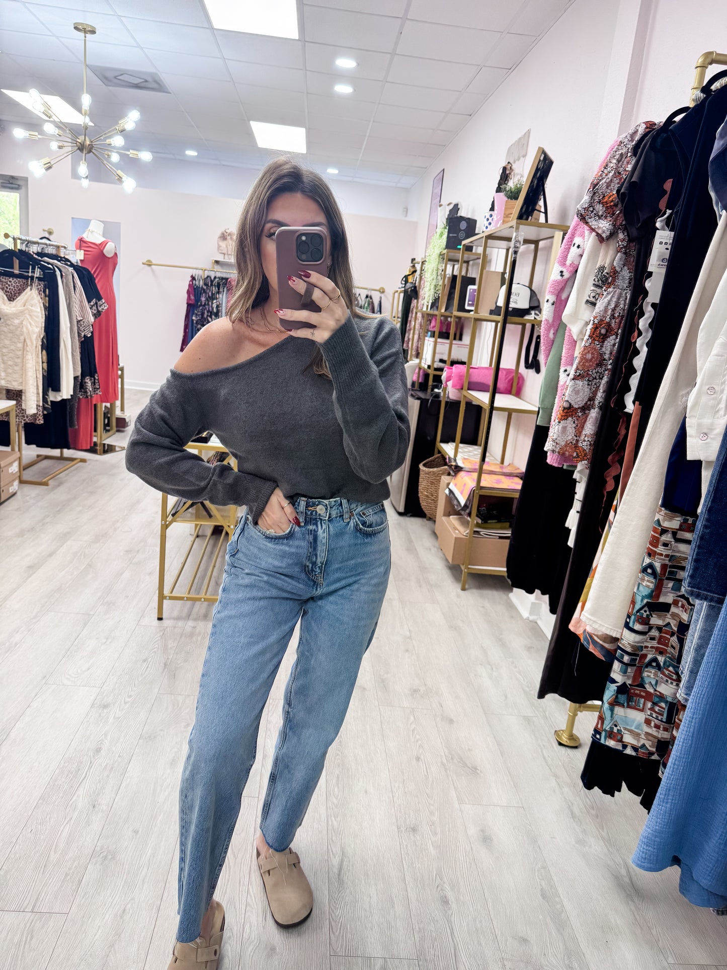 Washed Black Charcoal Asymmetrical Sweater Top