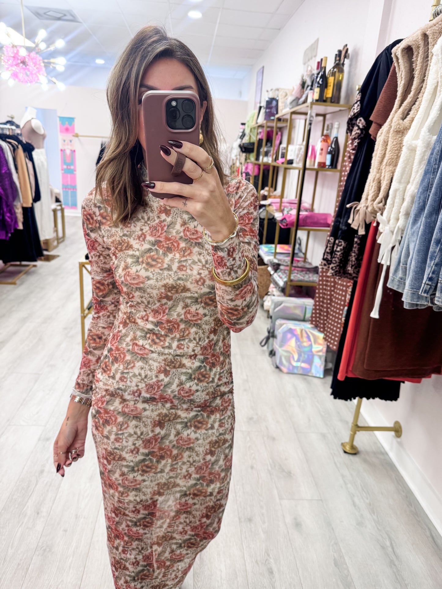 Floral Mesh Long Sleeve Dress