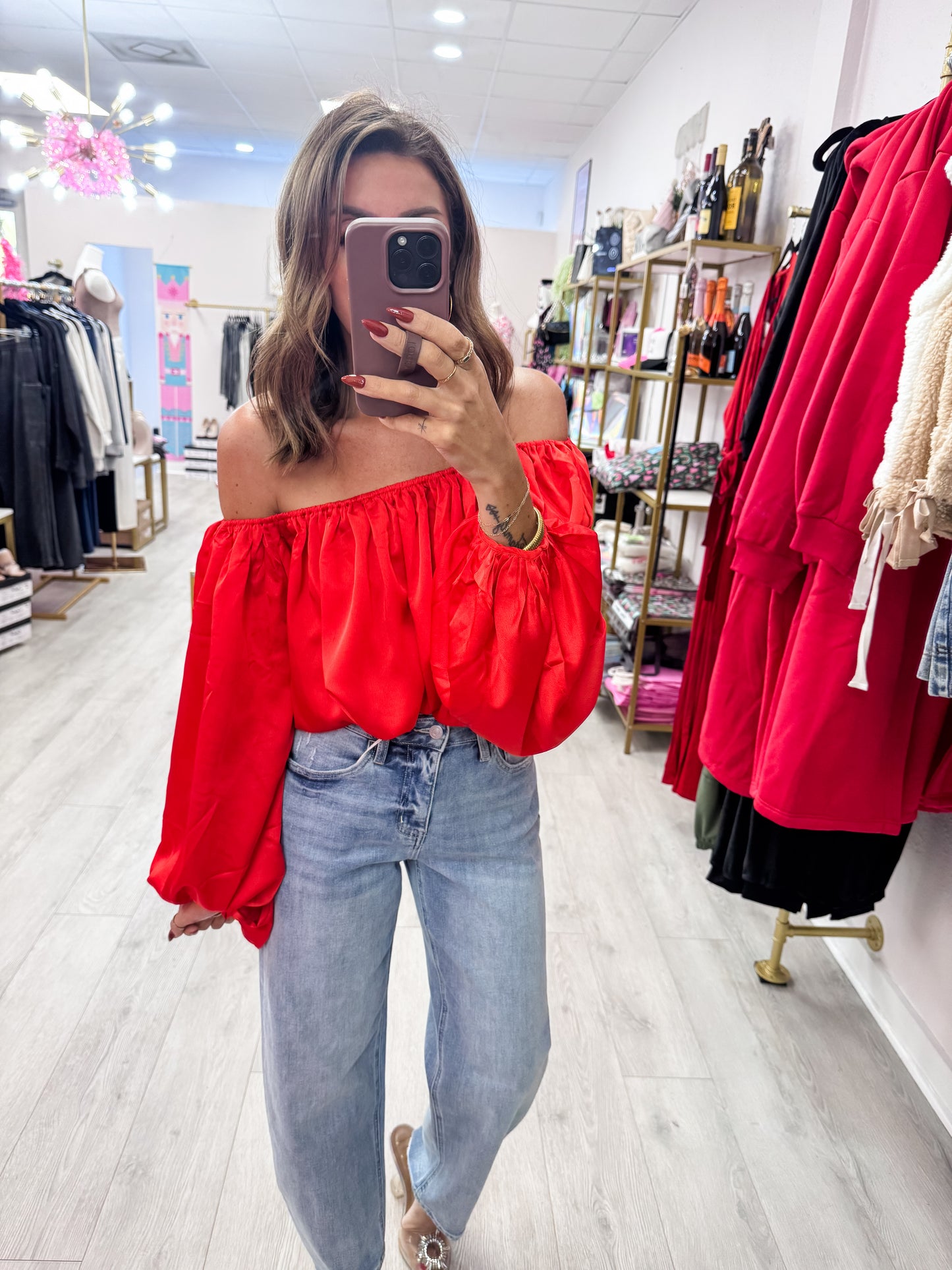 Red Elegant Off Shoulder Blouse