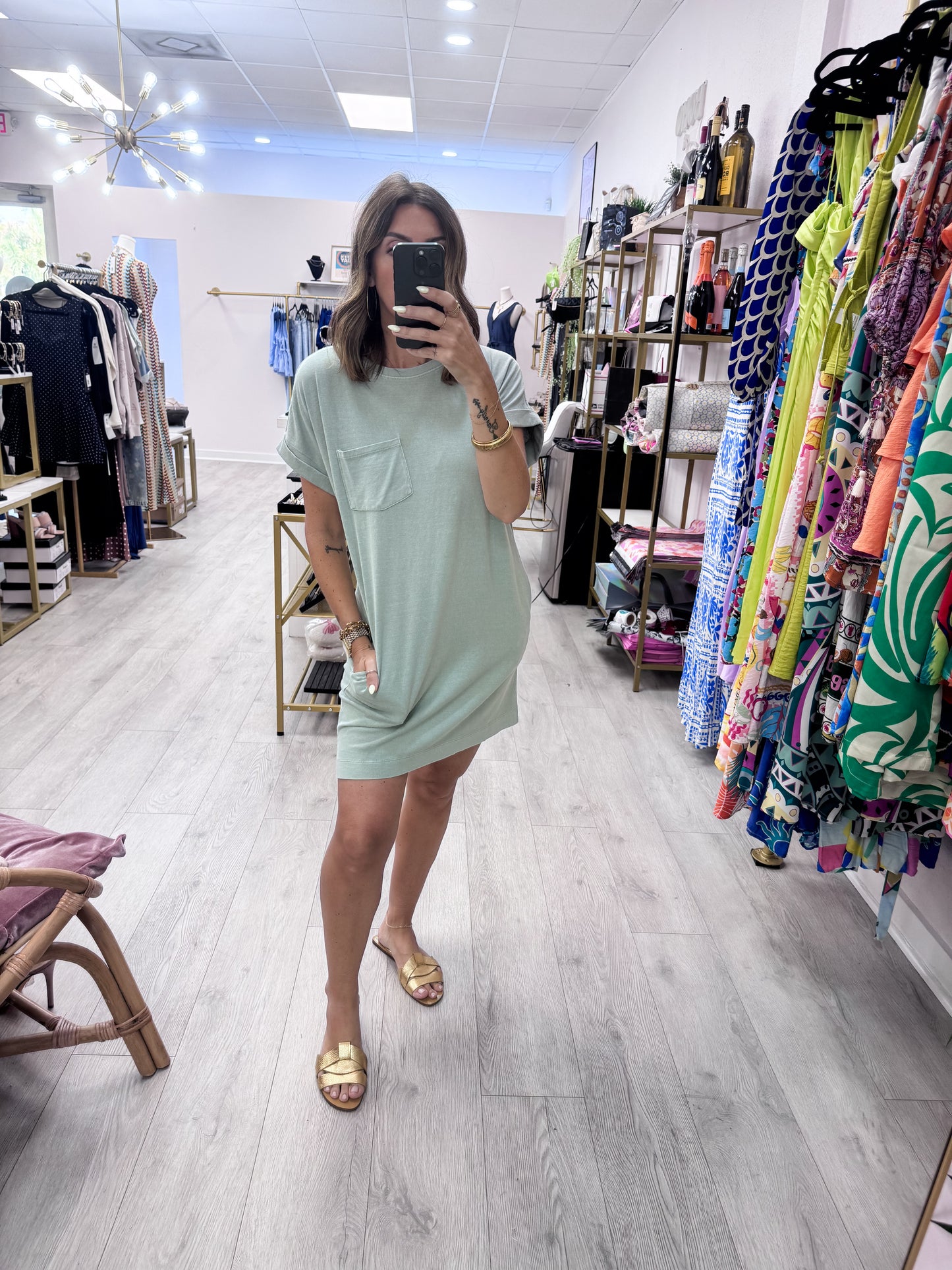 Sage Round Neck T-Shirt Mini Dress