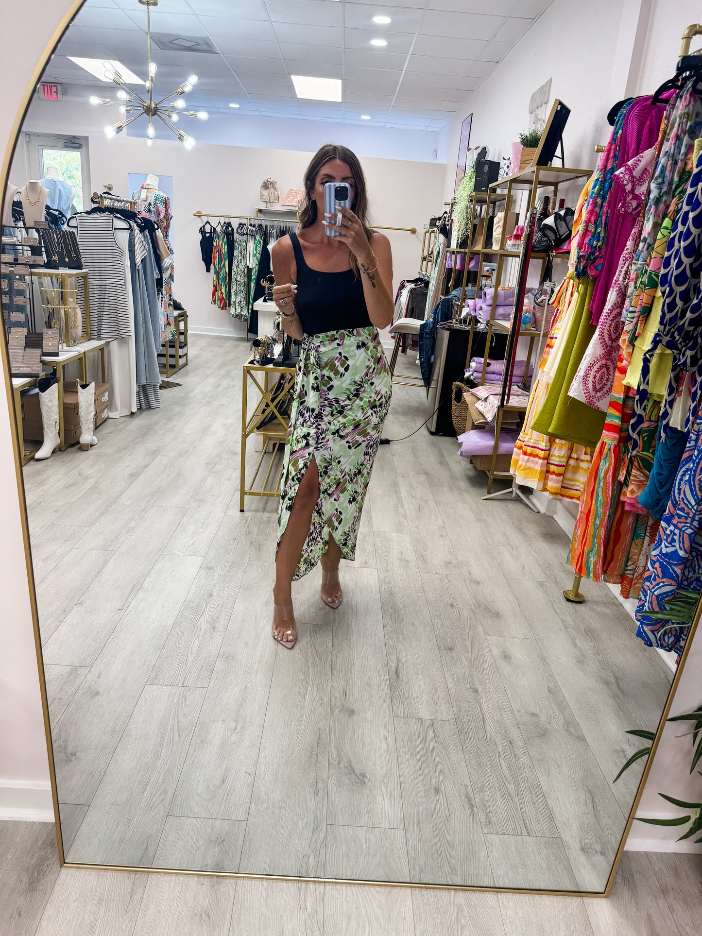 Satin Print High Waisted Skirt