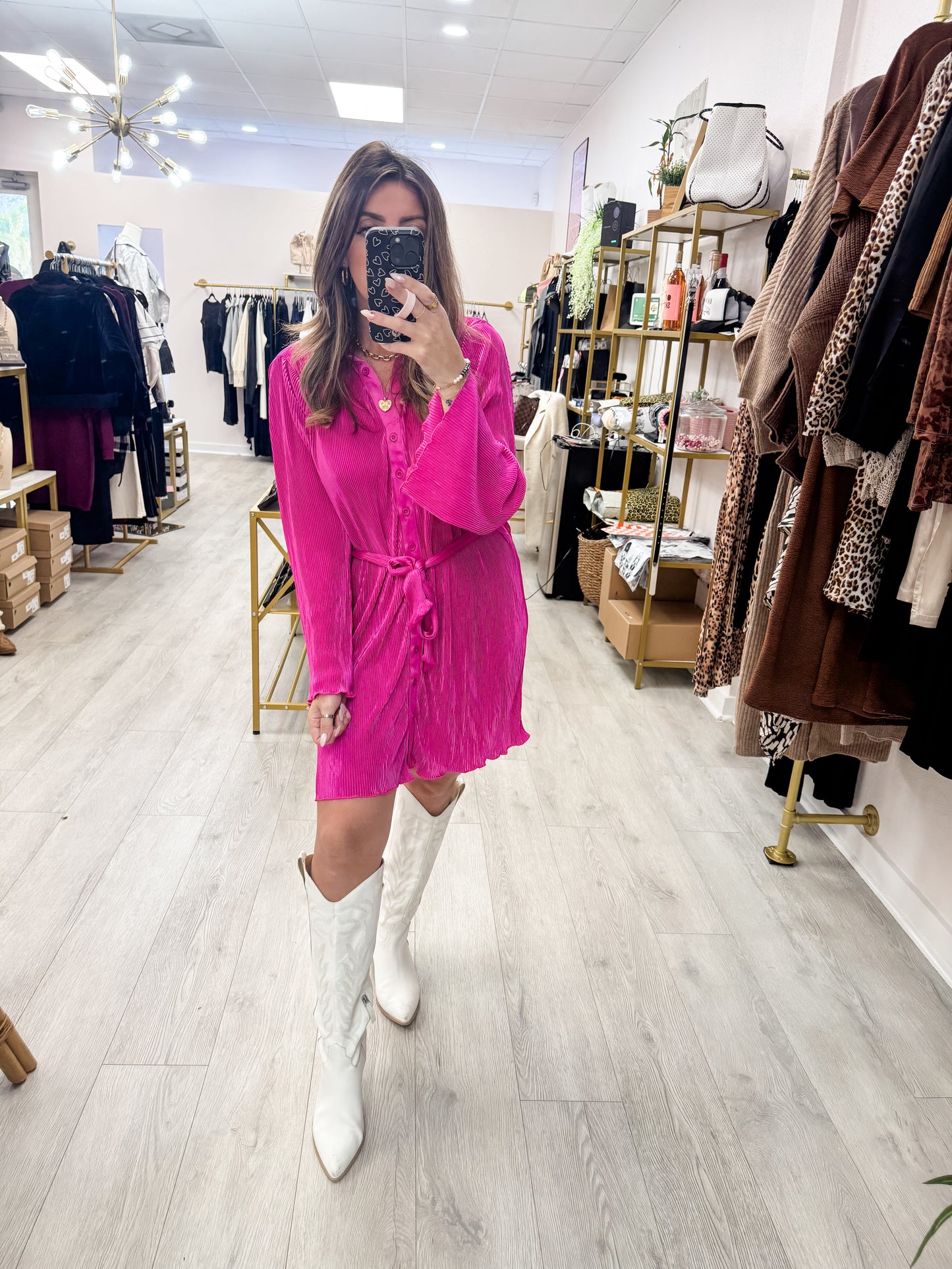 Pleated Belted Dress