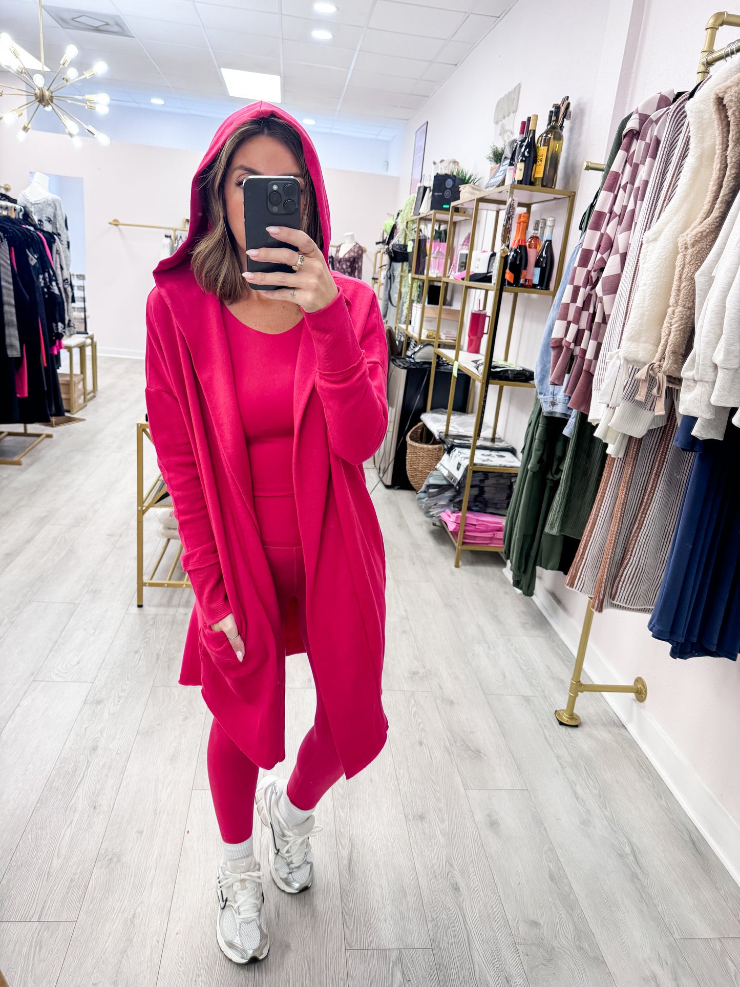 Plum Pink Longline Hooded Cardigan