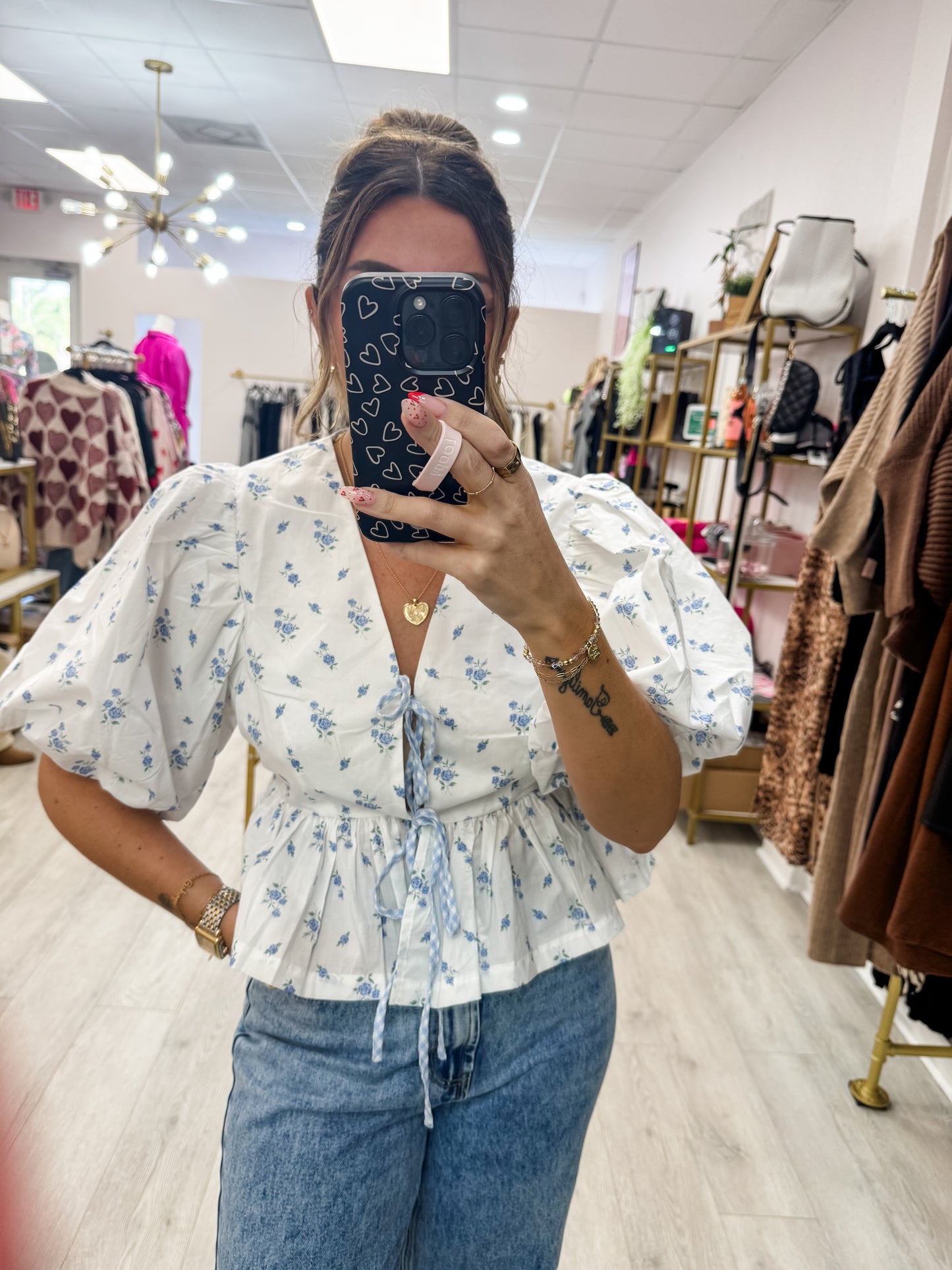 Dizty Floral Print Bow Top