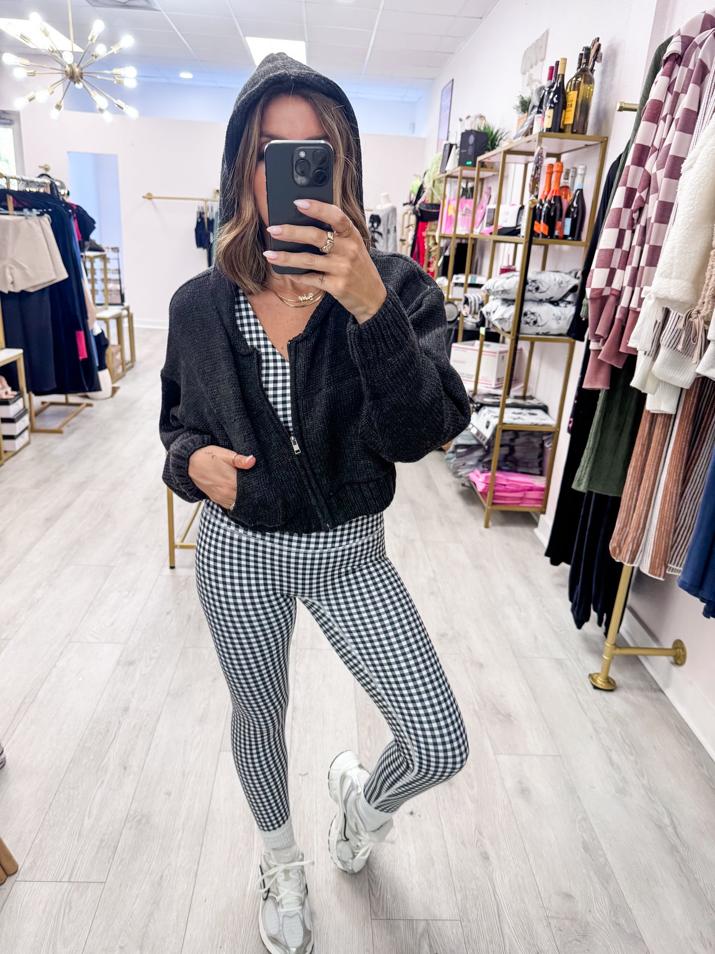 Black Knit Zip Up Hoodie Sweater