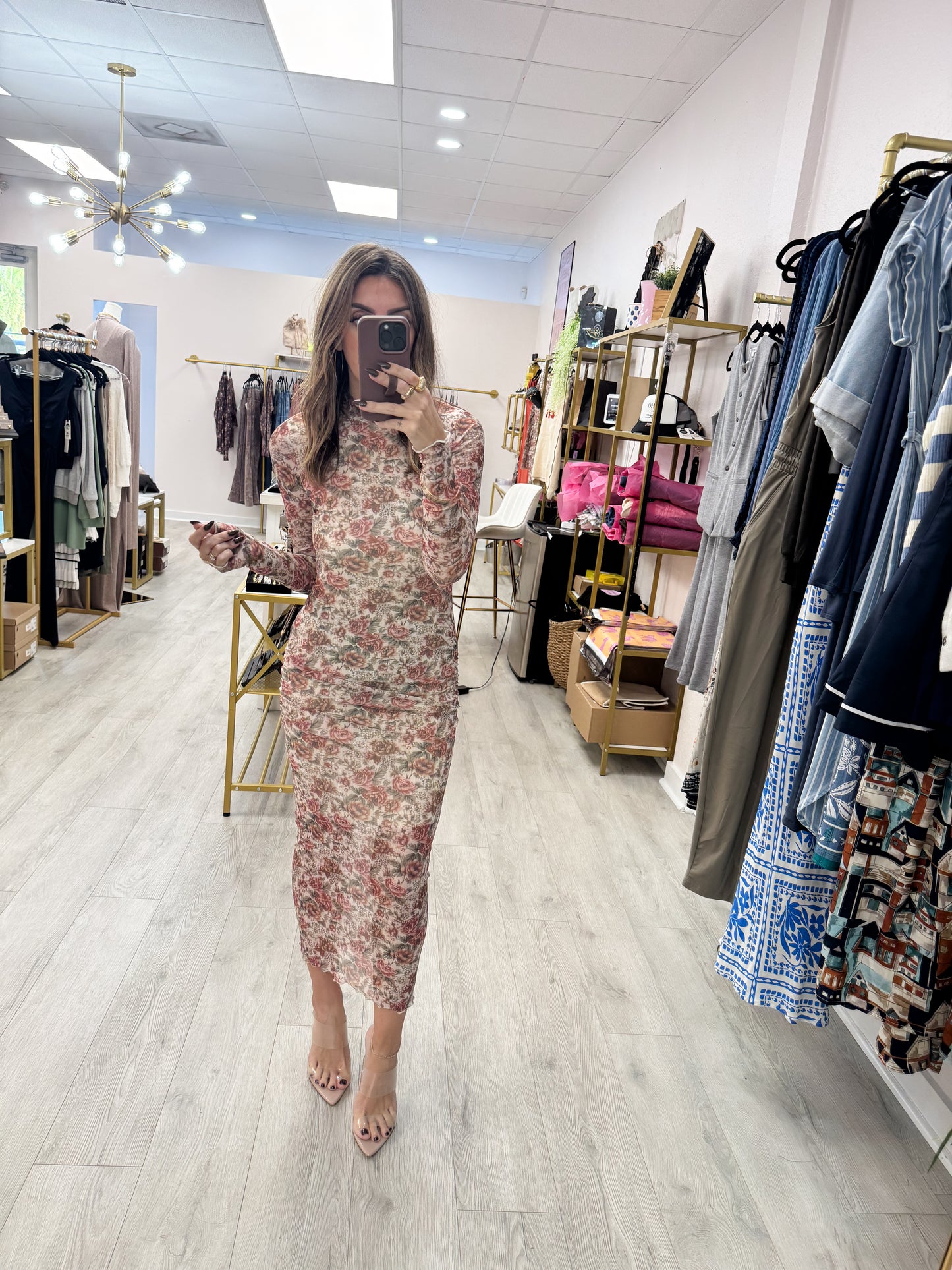 Floral Mesh Long Sleeve Dress