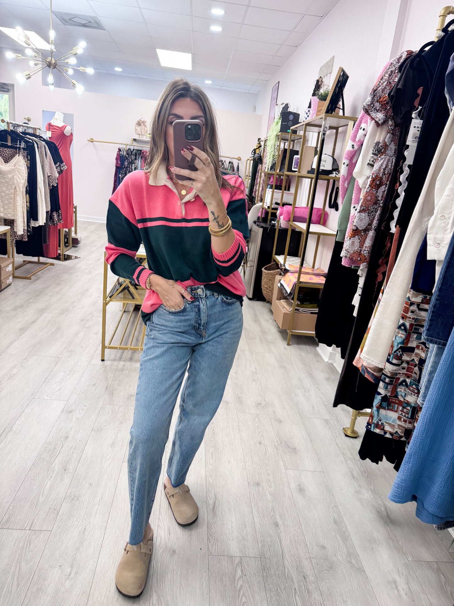 Contrasting Striped Polo Sweater