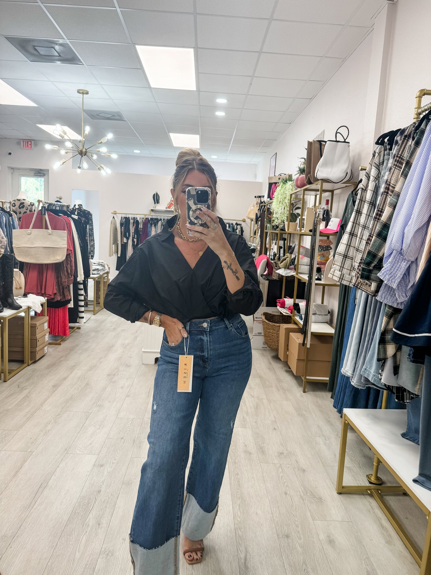 Collared Twist Front Overlap Crop Top