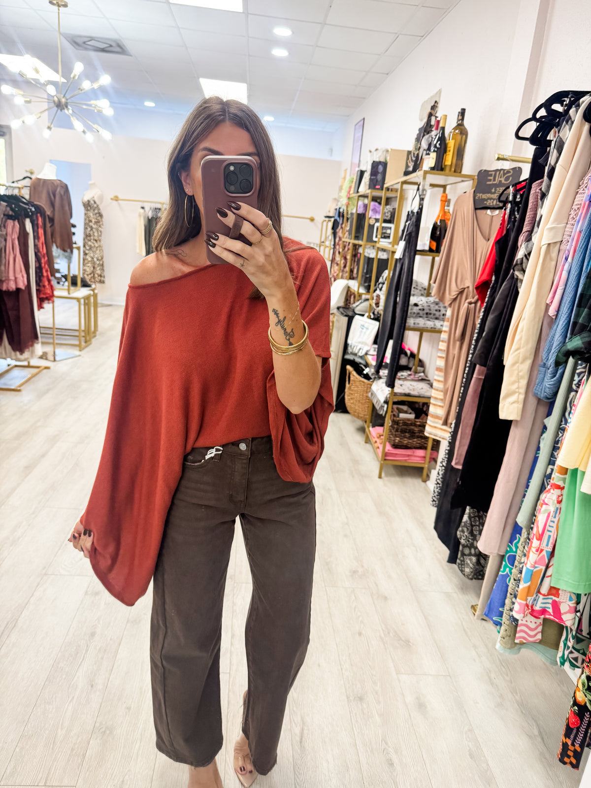 Brick One Shoulder Asymmetrical Top