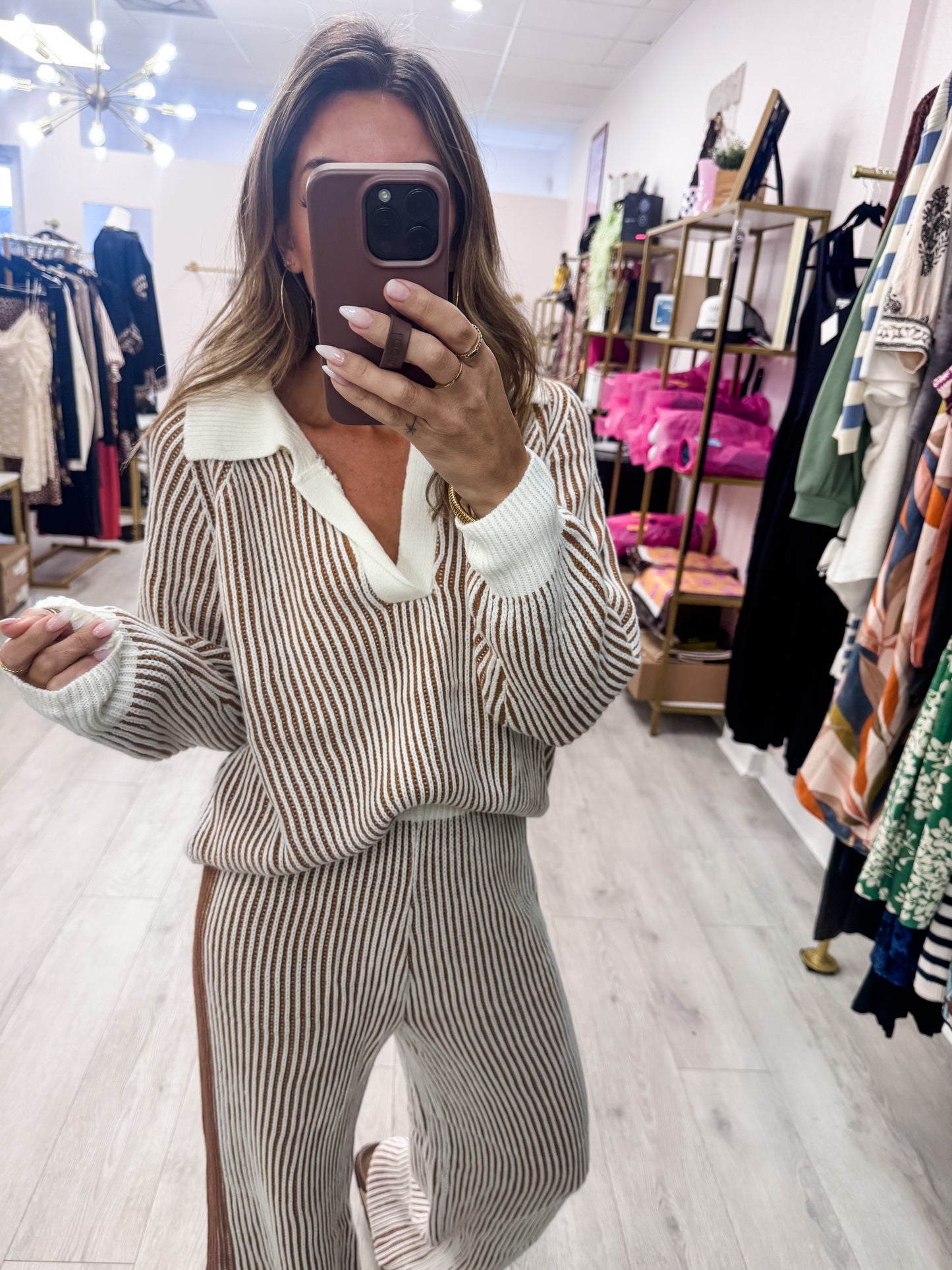 Two Tone Ribbed Sweater & Pants SET