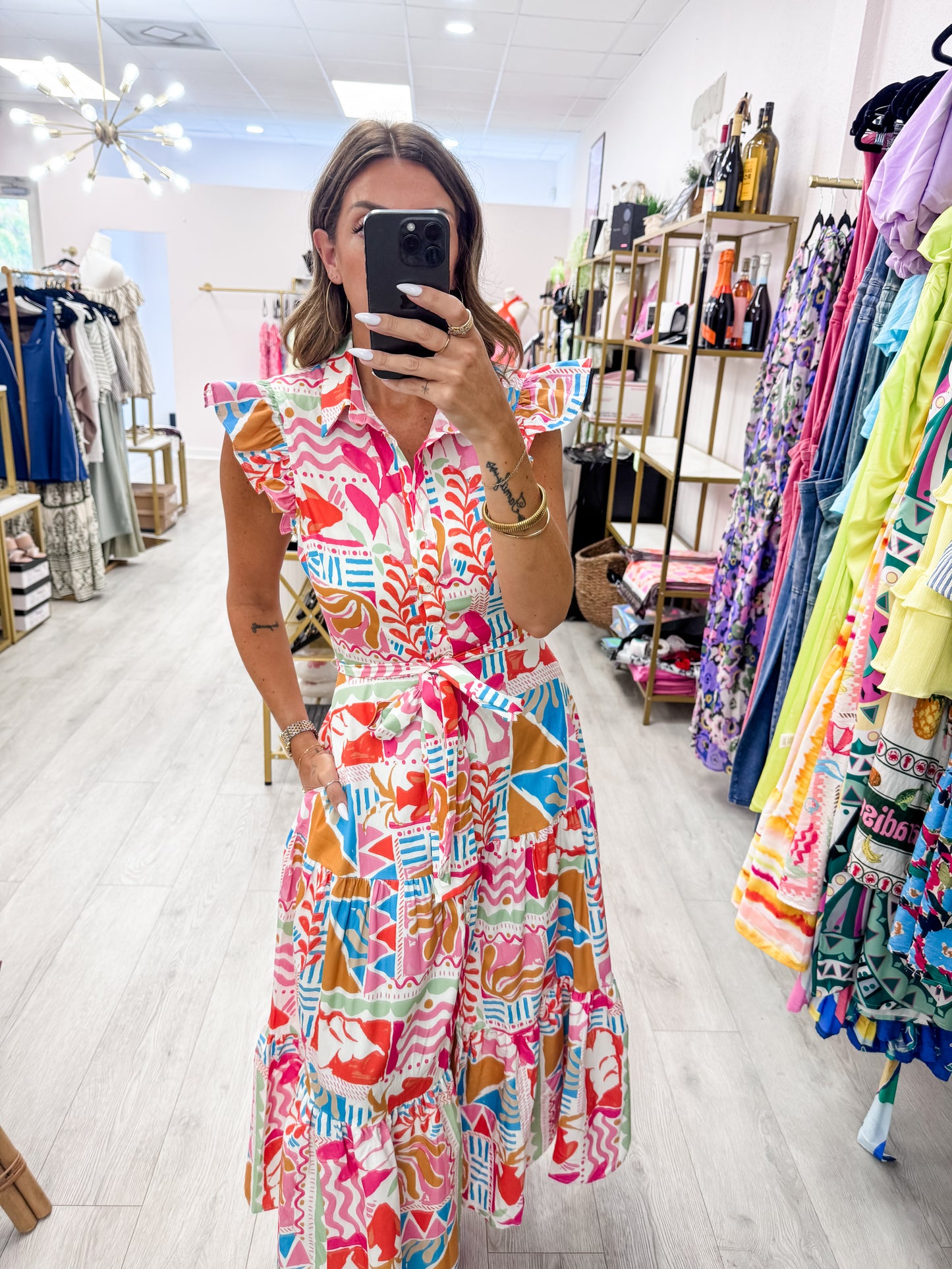 Multi Print Midi Dress
