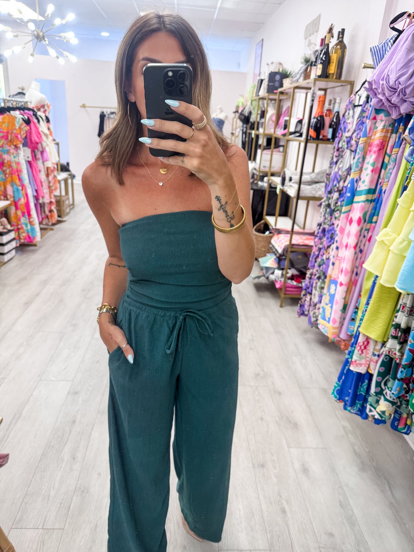 Teal Textured Pants