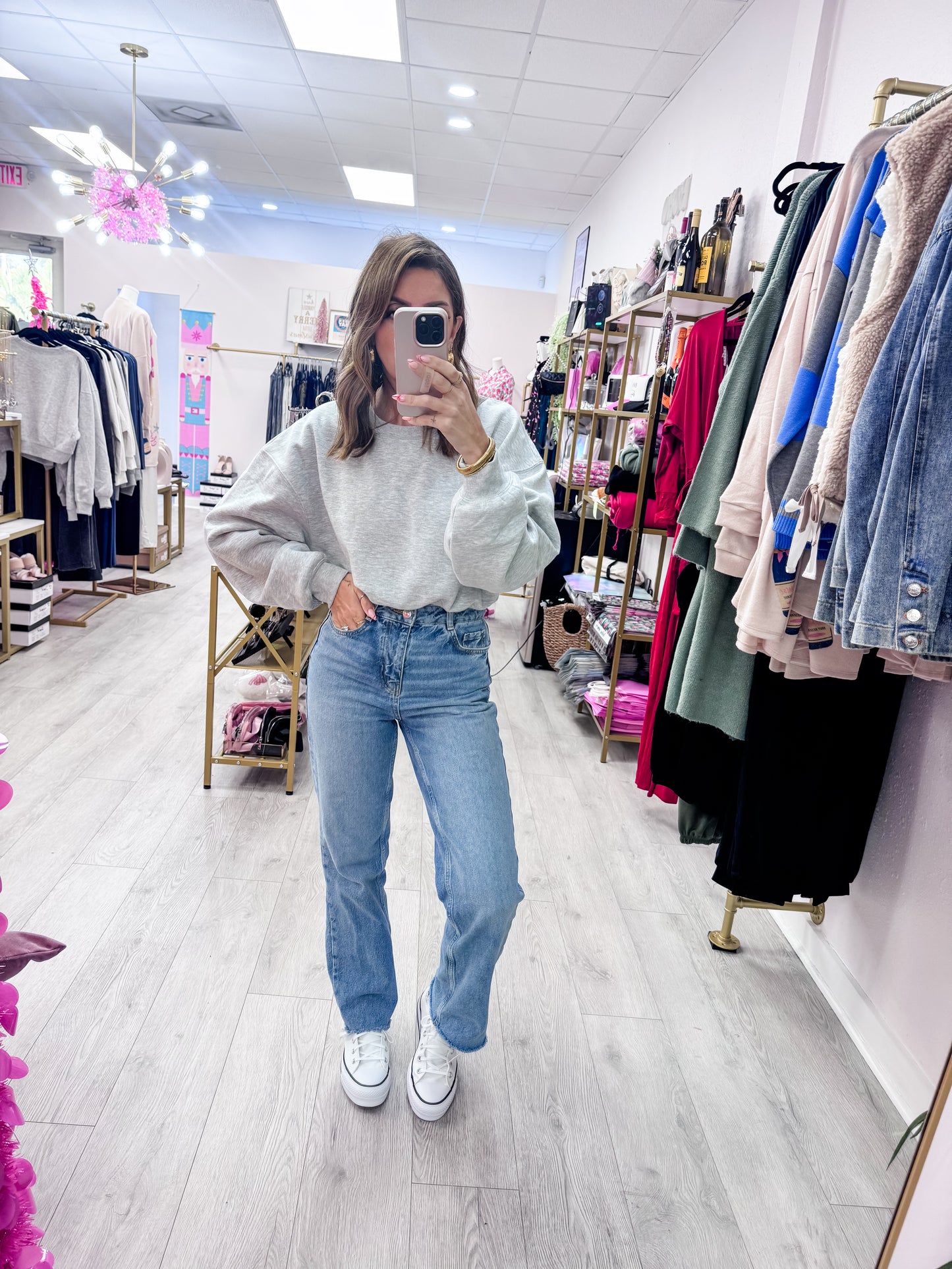 Heather Gray Everyday Long Sleeve Cropped Sweatshirt