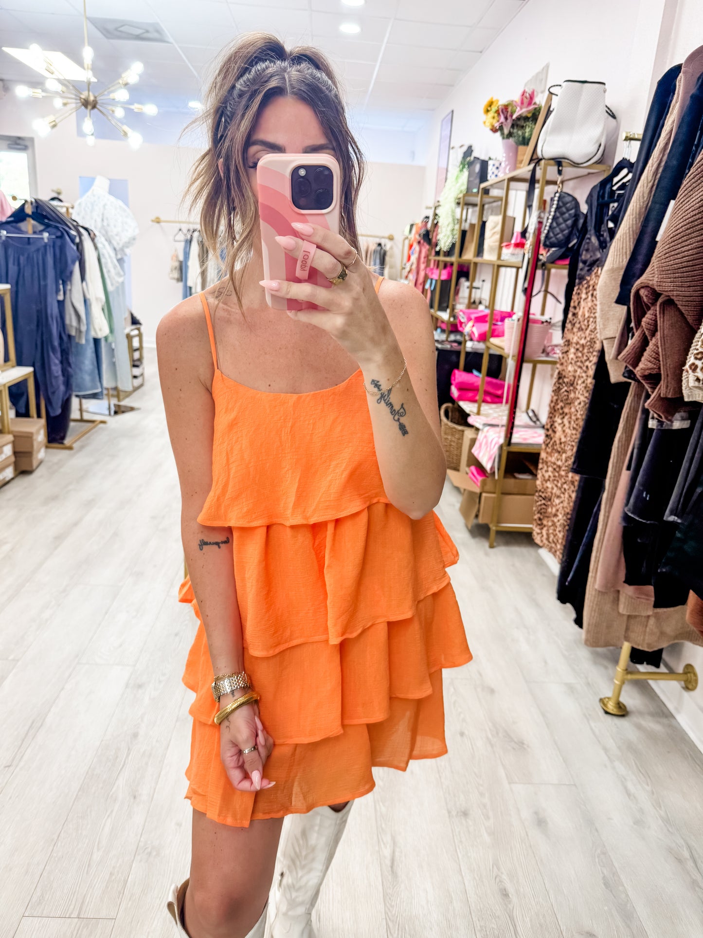 Orange Summer Days Tiered Dress