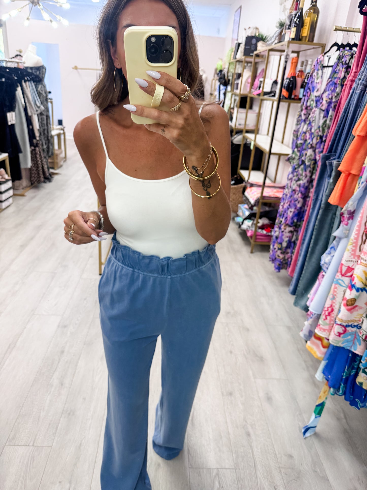 Gray Blue High Waist Wide Leg Pants