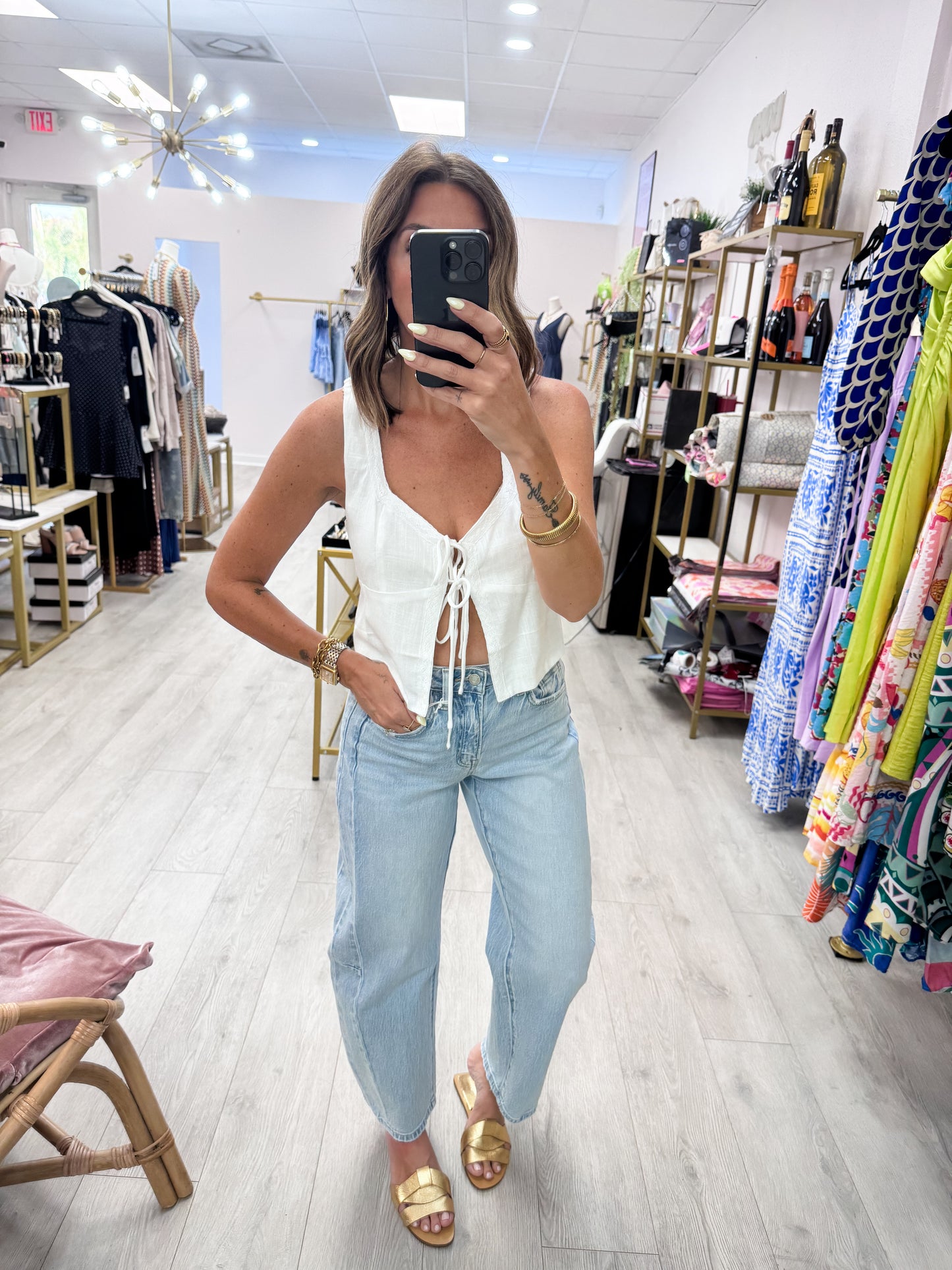 White Sleeveless Tie-Front Top