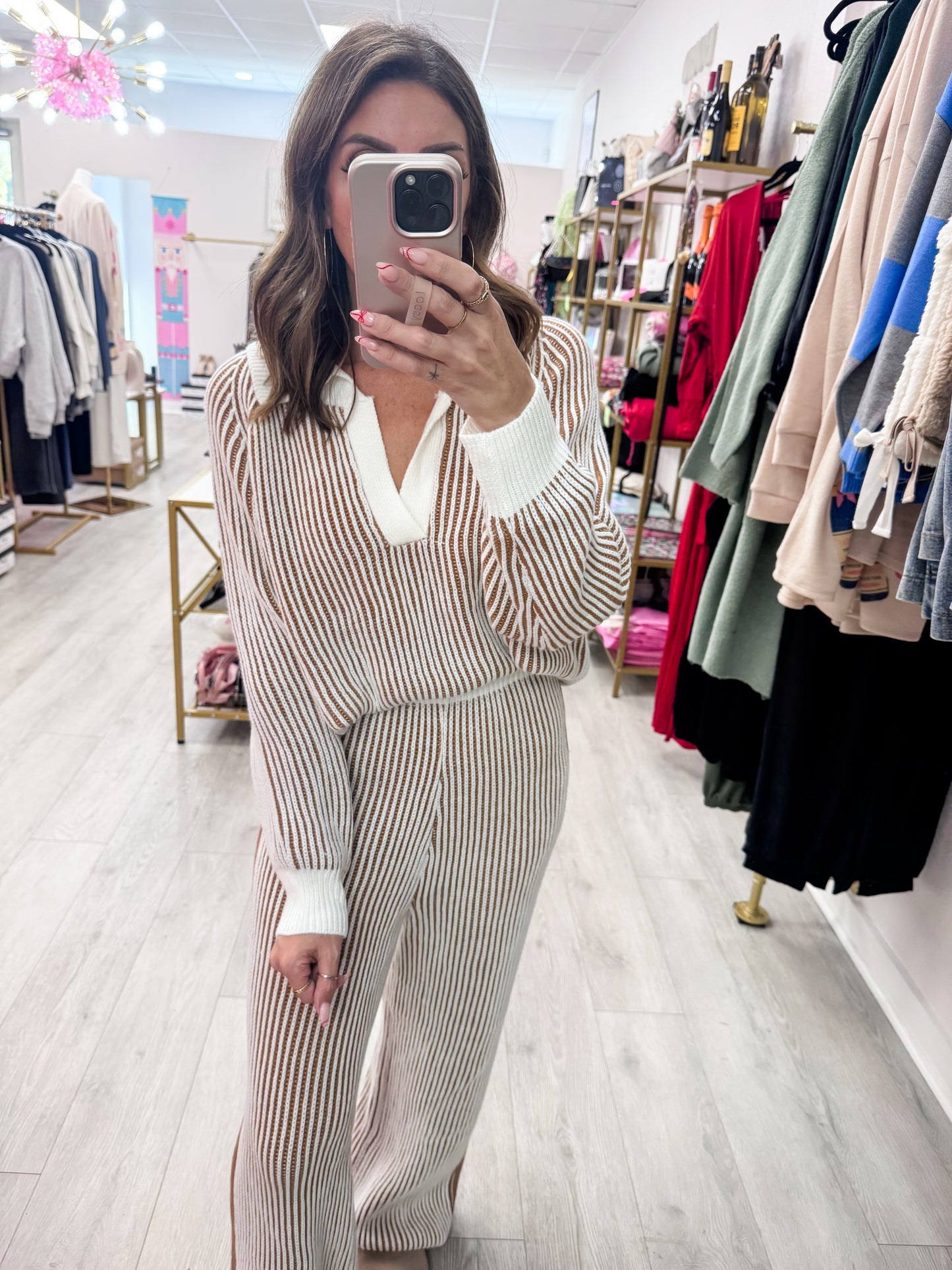 Two Tone Ribbed Sweater & Pants SET