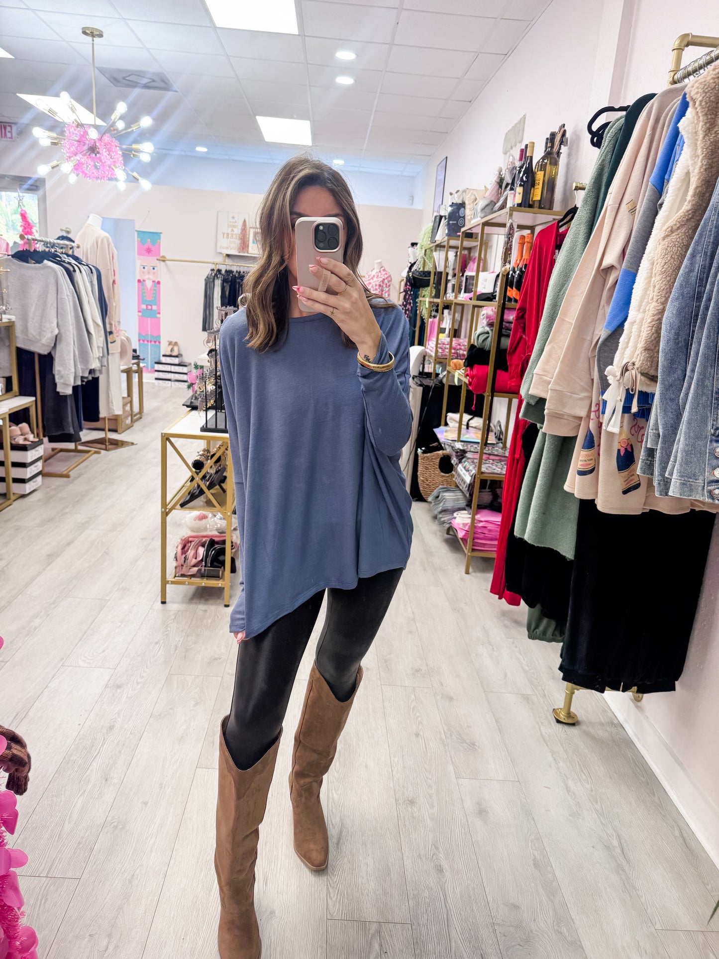 Dusty Navy Relaxed Fit Dolman Long Sleeve Top