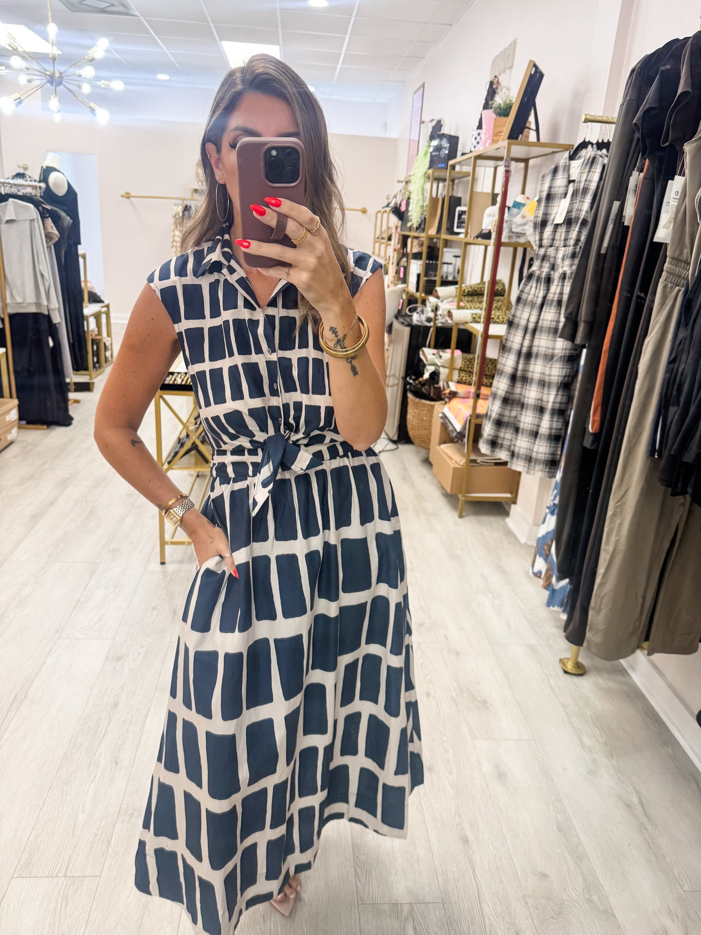 Abstract Navy Midi Dress