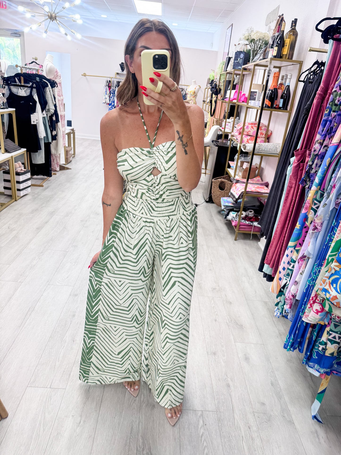 Ivory & Green Halter & Pants SET
