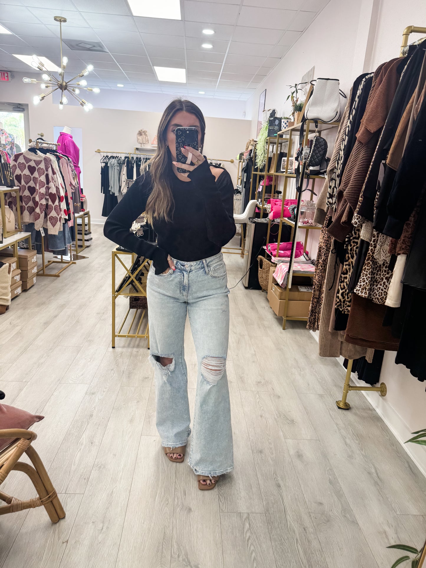 Rib Knit Cut Out Top