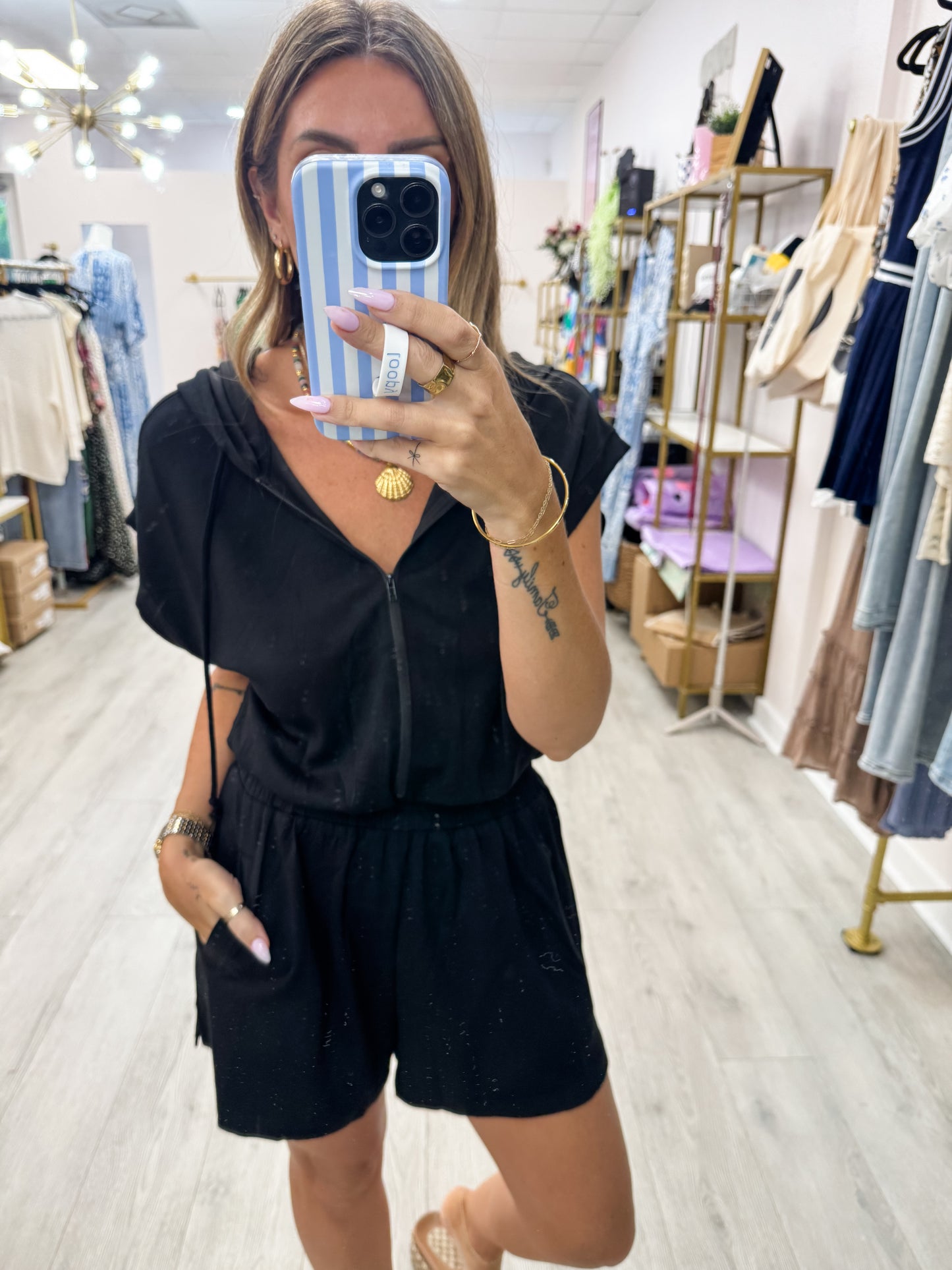 Black Half Zip Romper