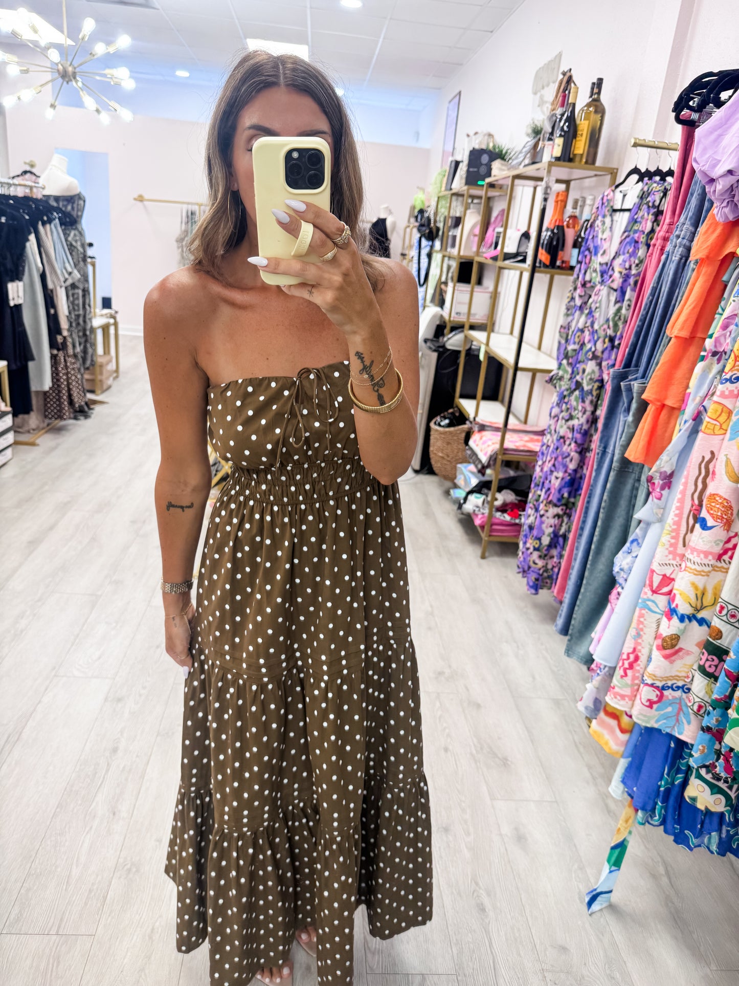 Brown Poplin Polka Dot Maxi Dress