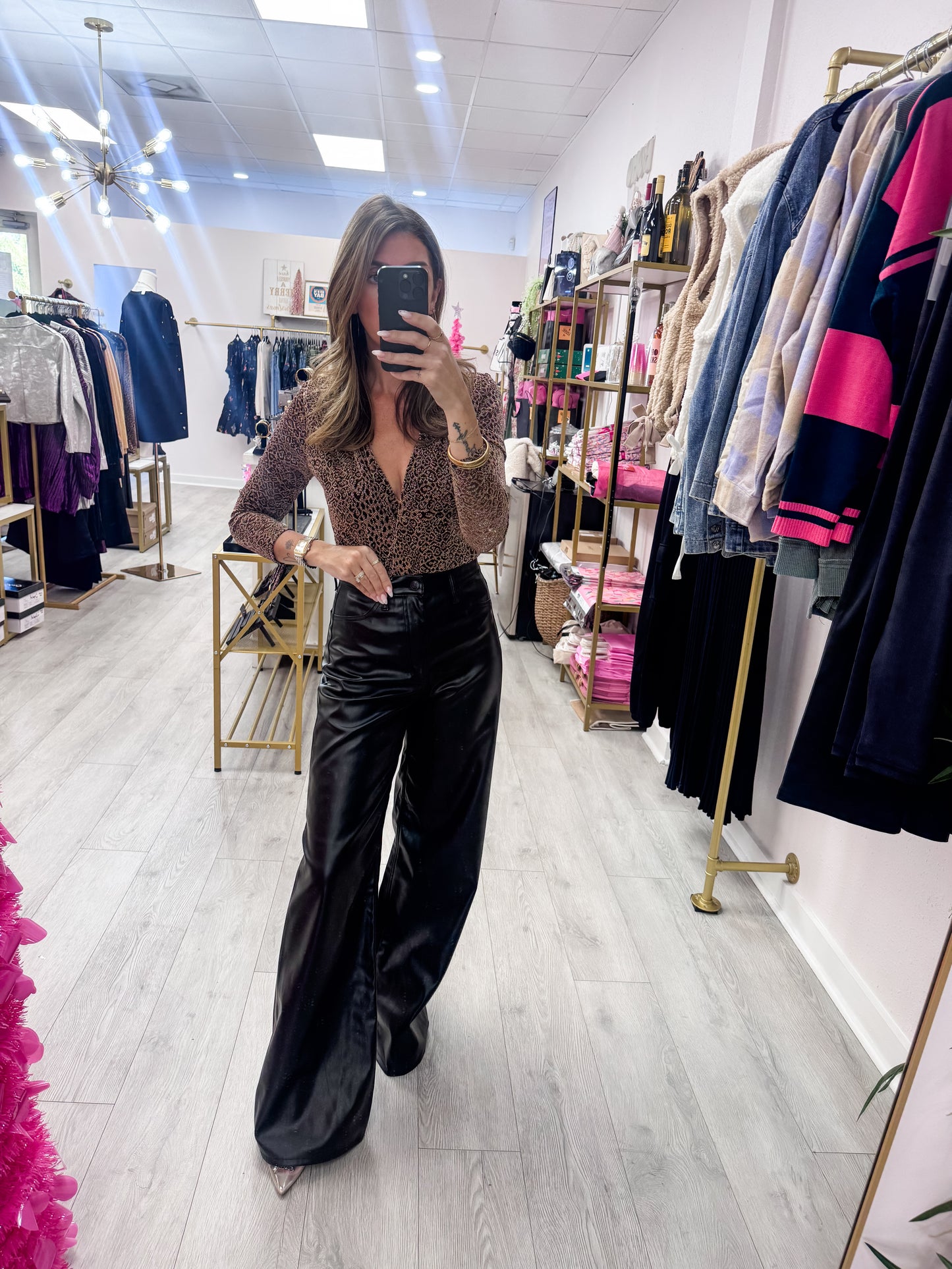 The Black Leather Wide Leg Cello Pants