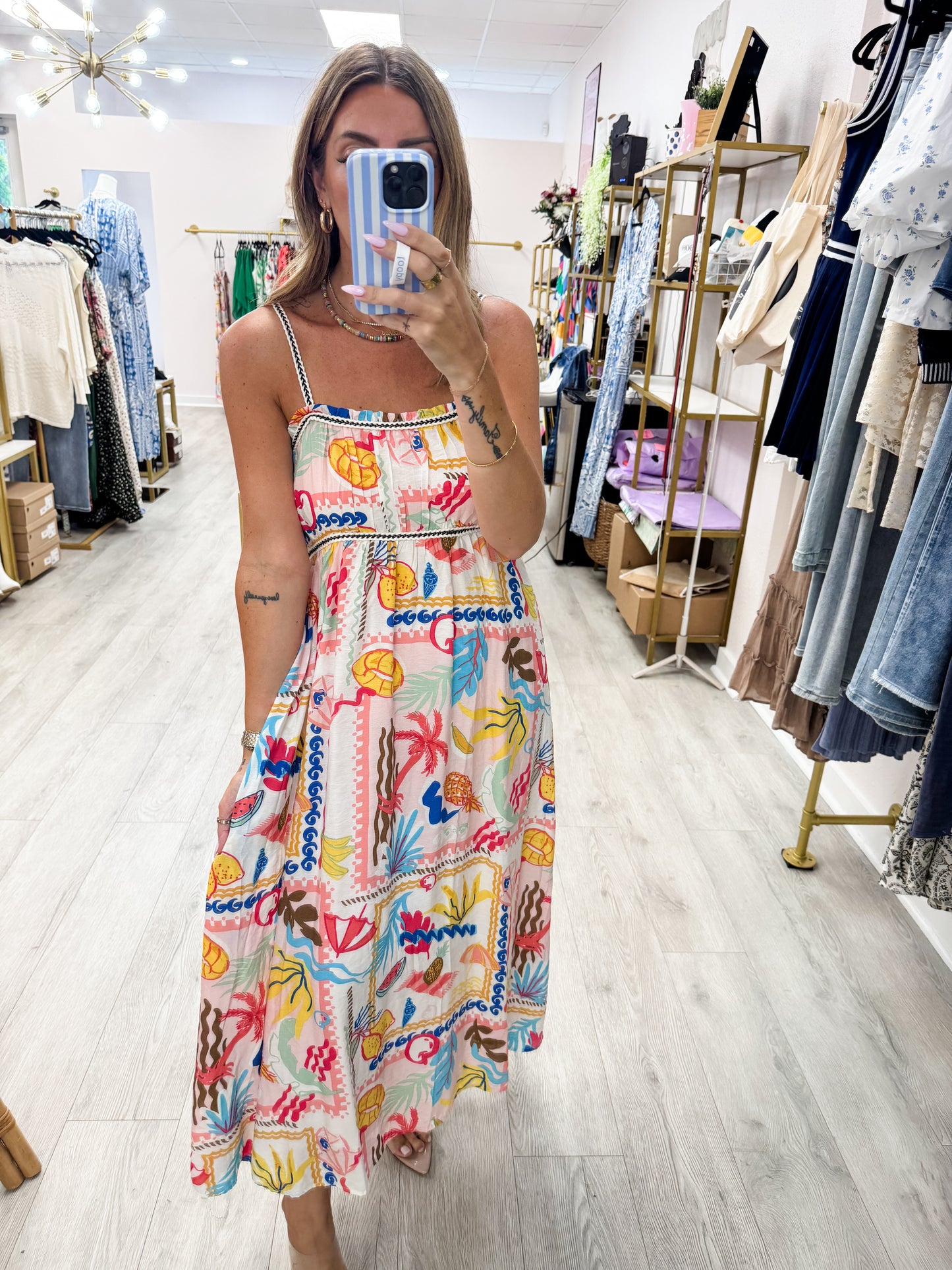Tropical Print Braid Dress