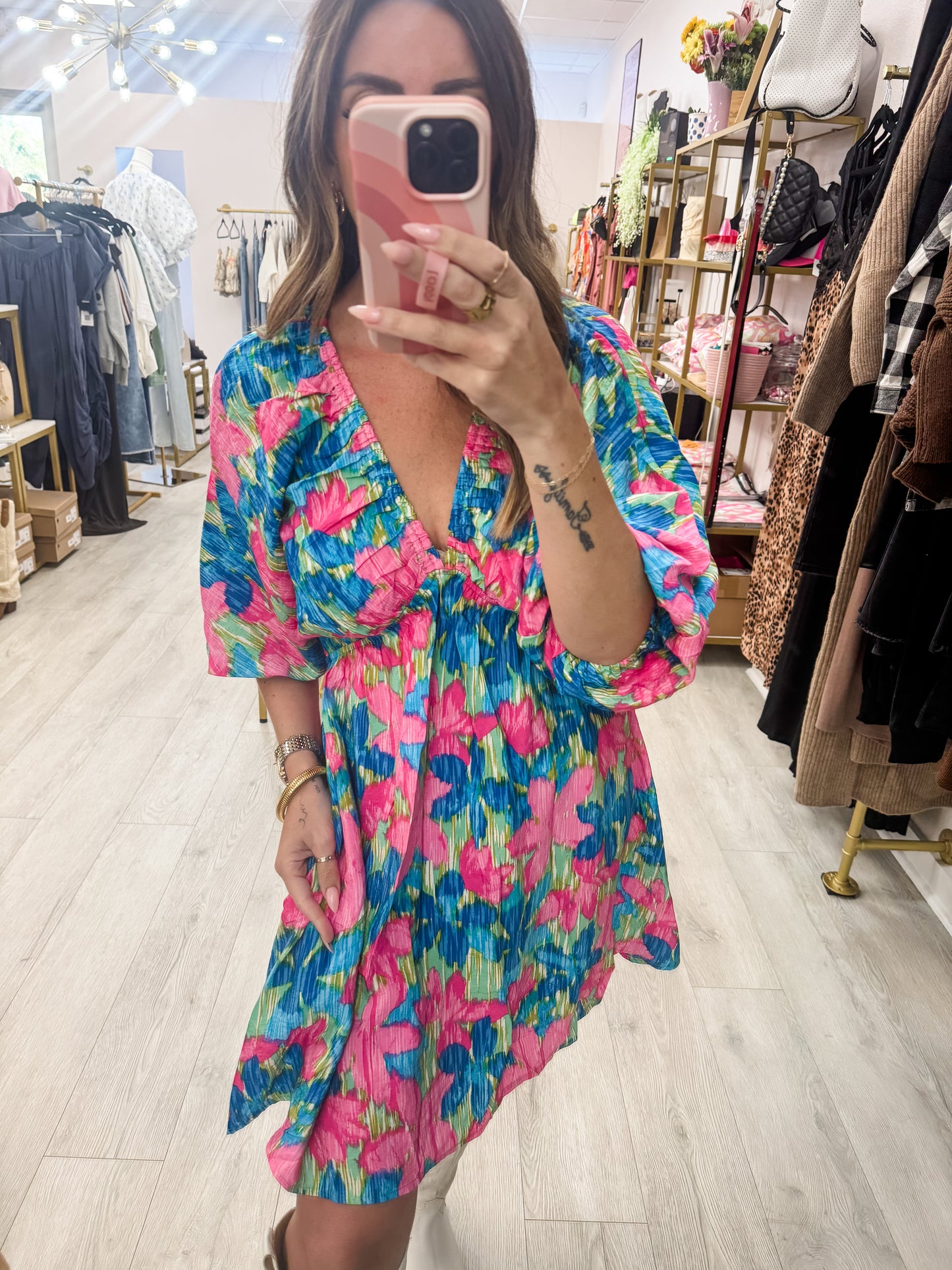 Floral Printed V Neck Dress