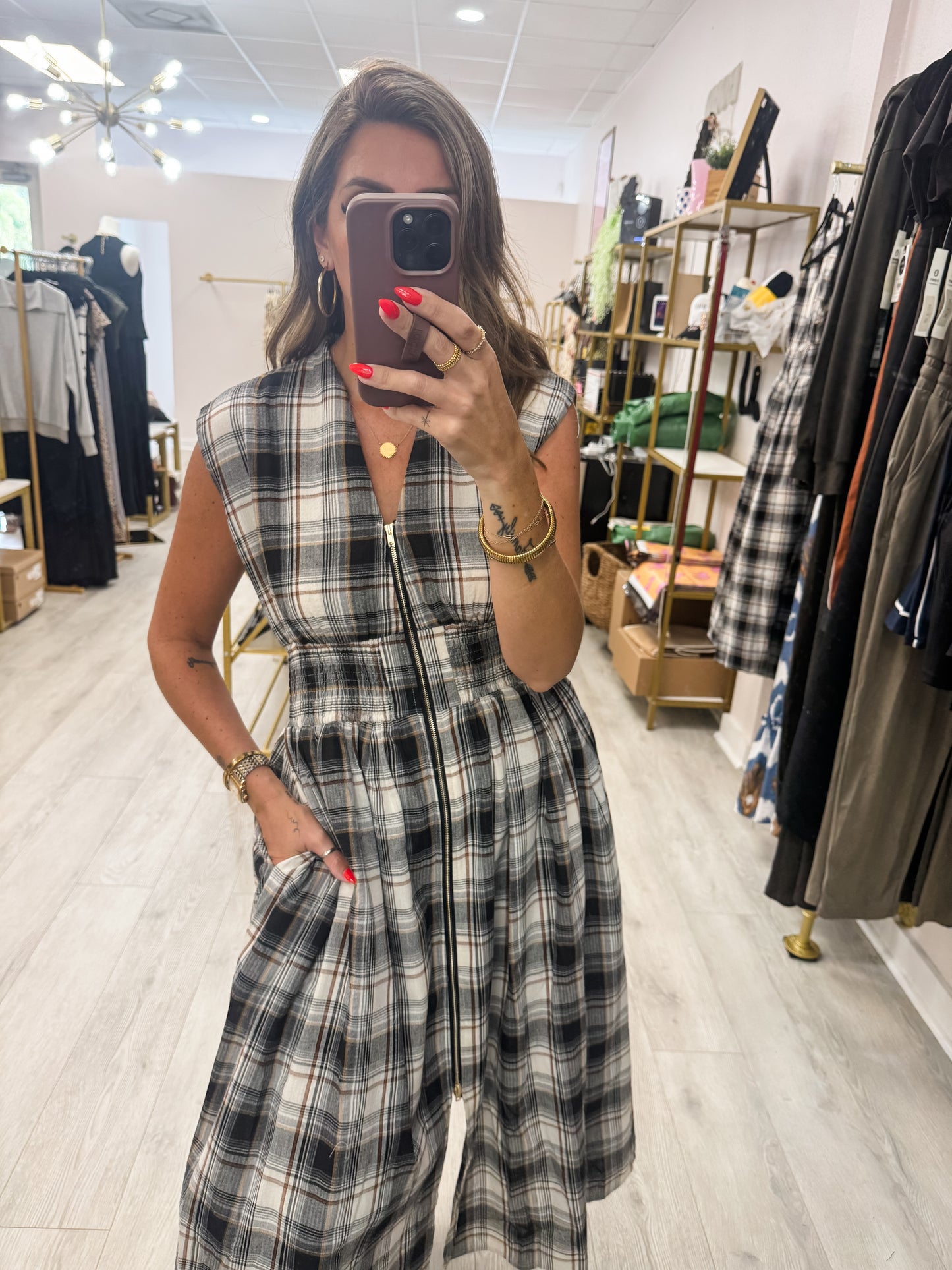 Plaid Zip Midi Dress