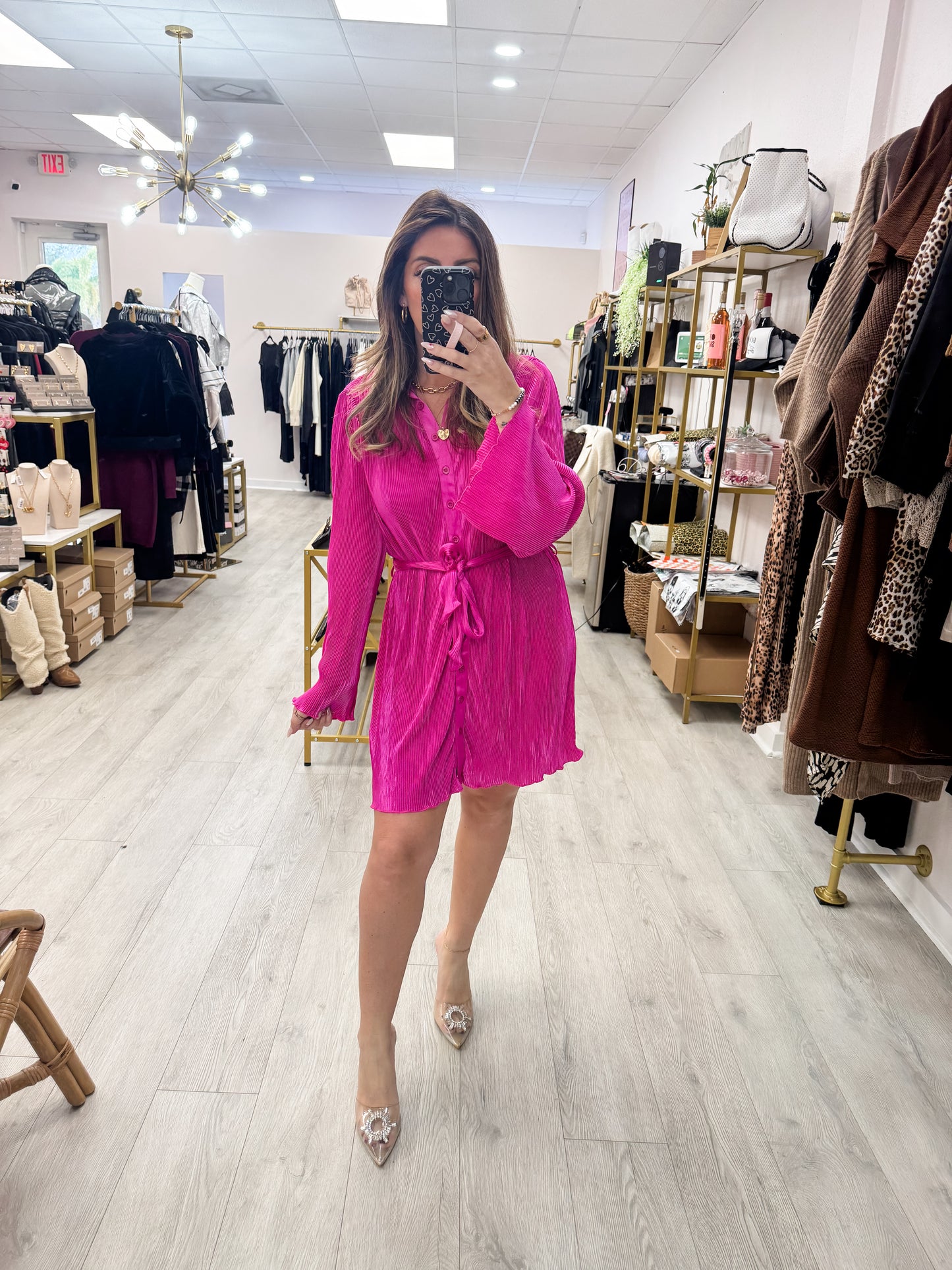 Pleated Belted Dress