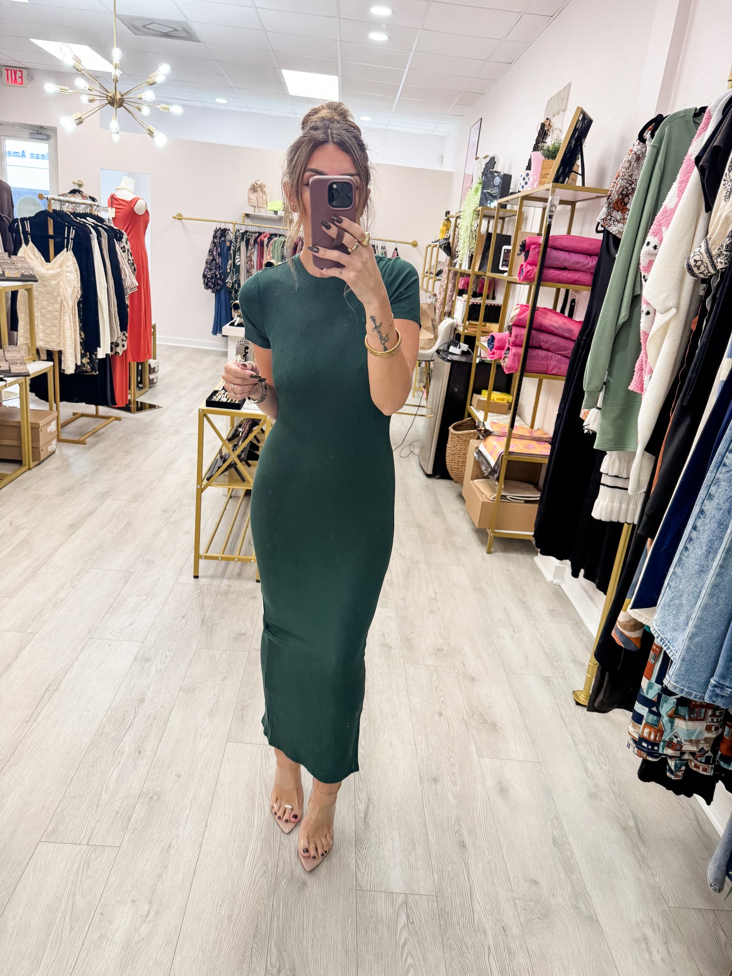 Deep Green Ribbed T-Shirt Dress