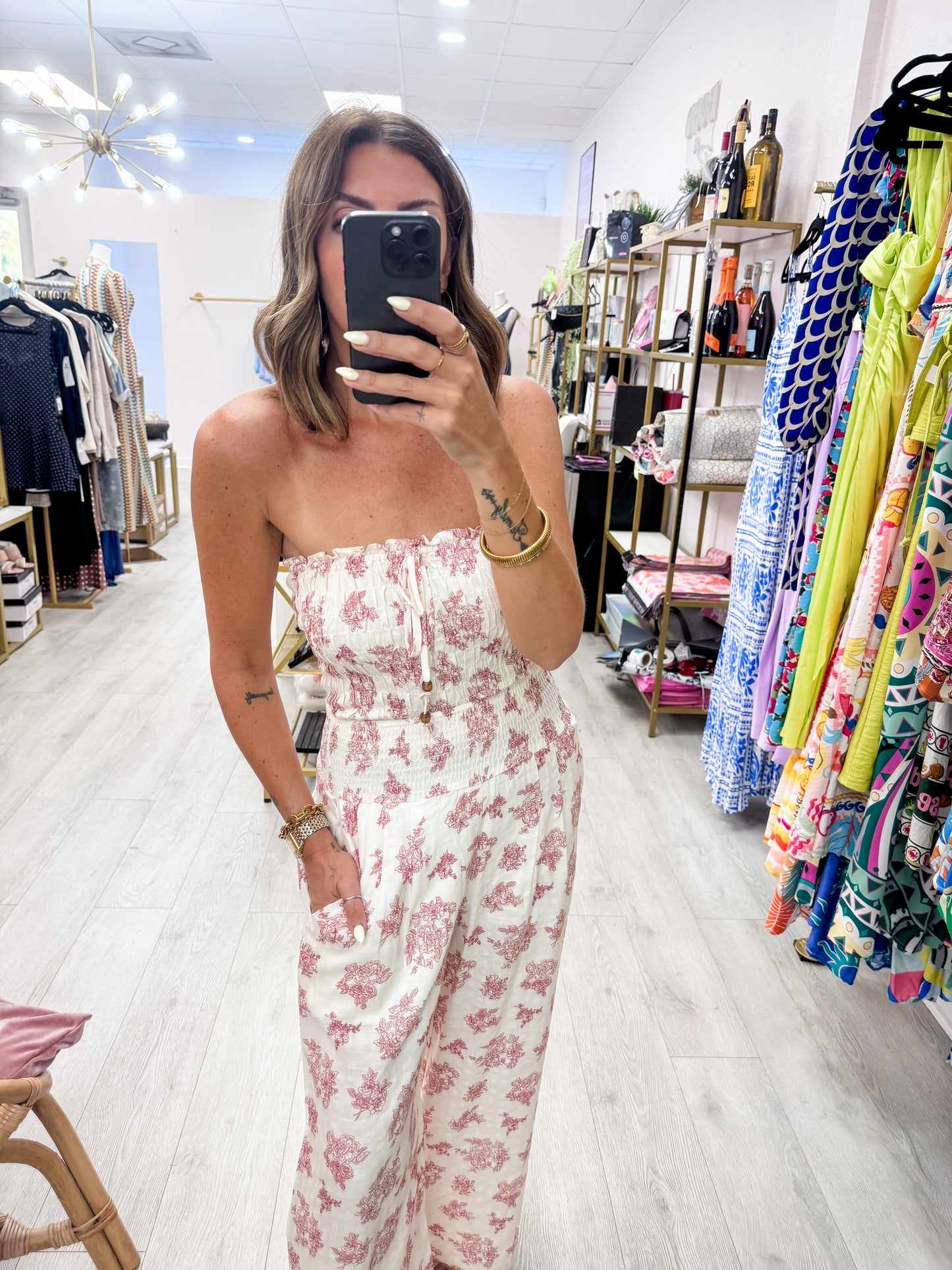 Burgundy Smocked Tube Top & Wide-Leg Pants Set