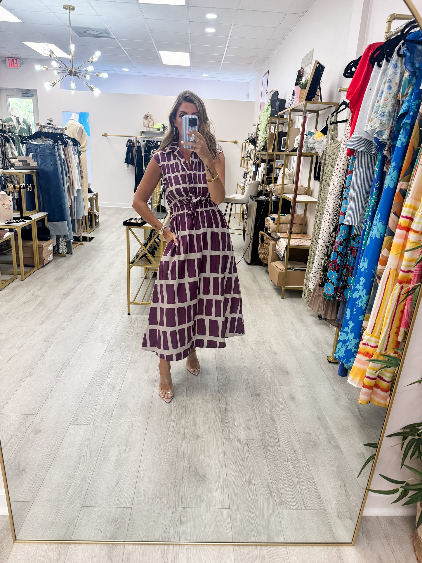 Abstract Maroon Midi Dress