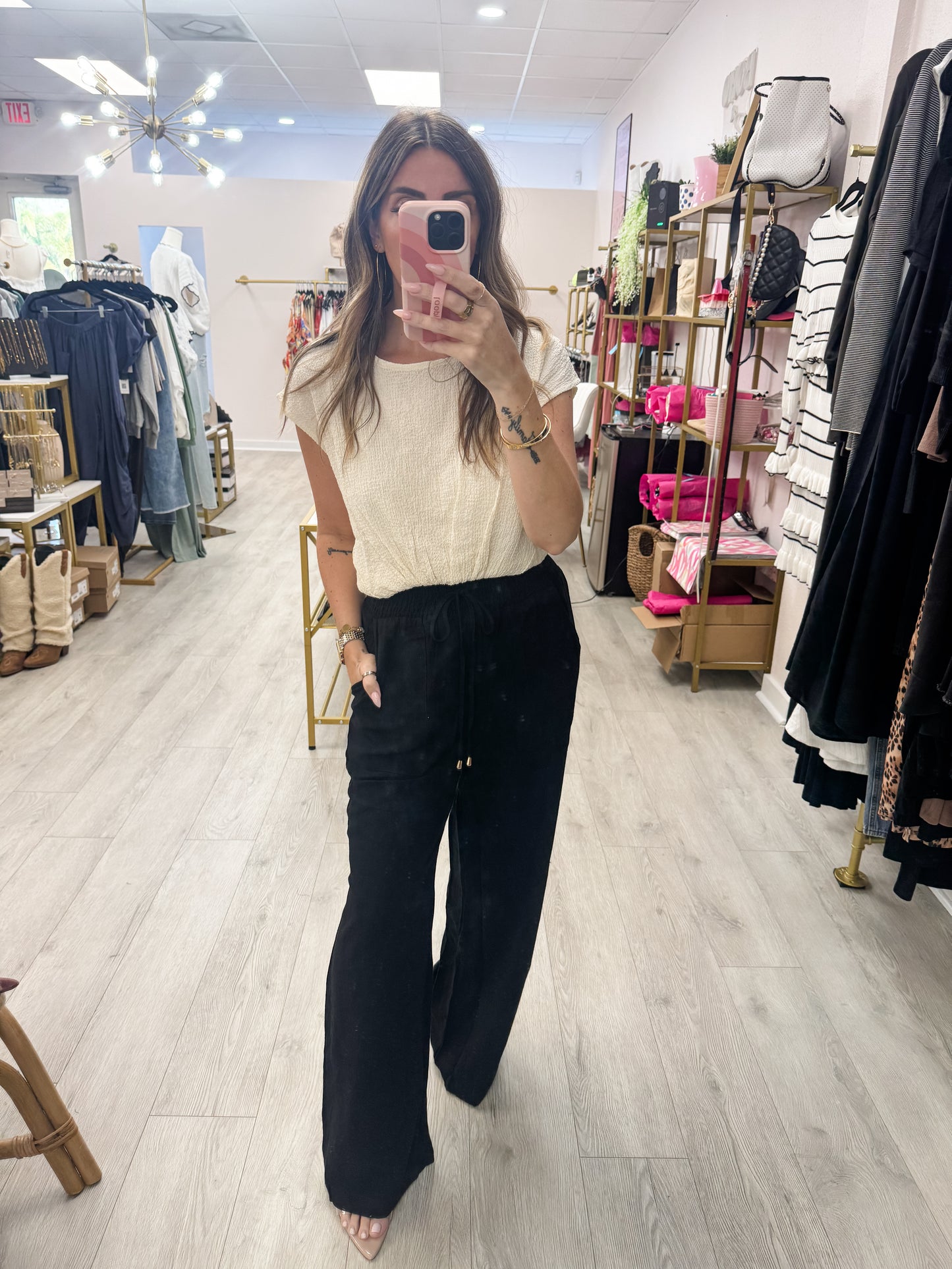 French Vanilla Tie Front Dolman Sleeve Top
