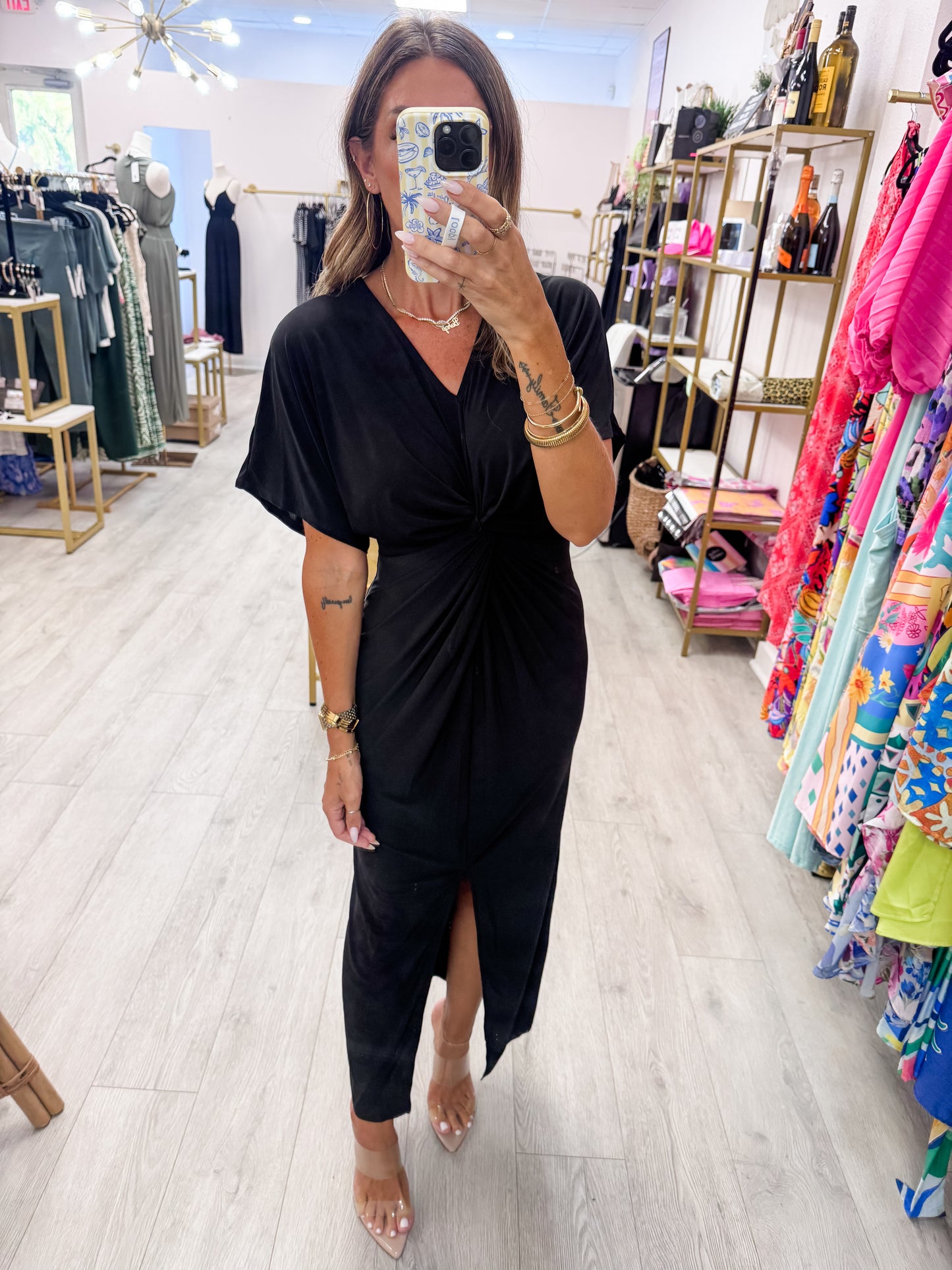 Black Twist Front Maxi Dress
