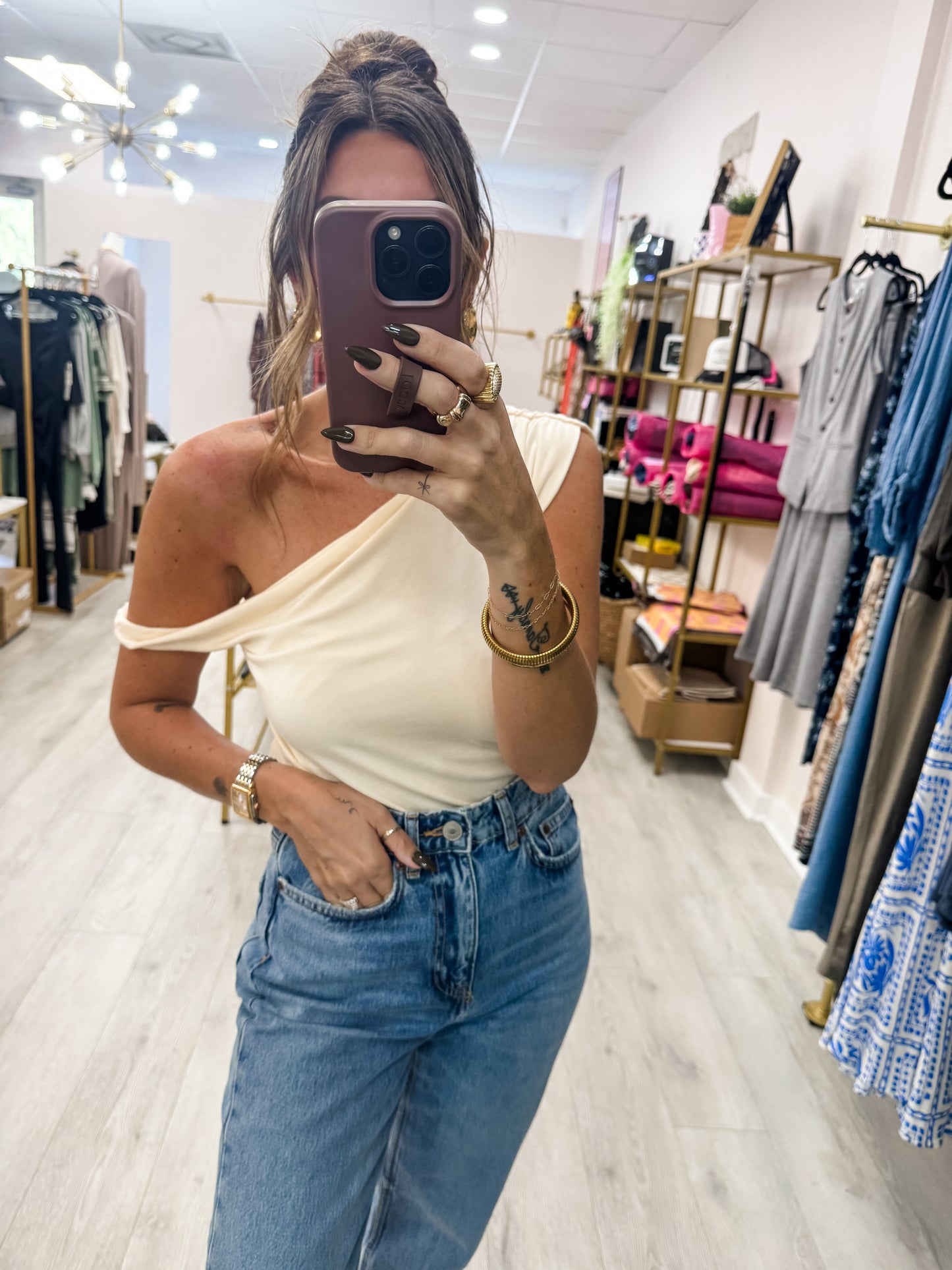 Cream Asymmetrical Top