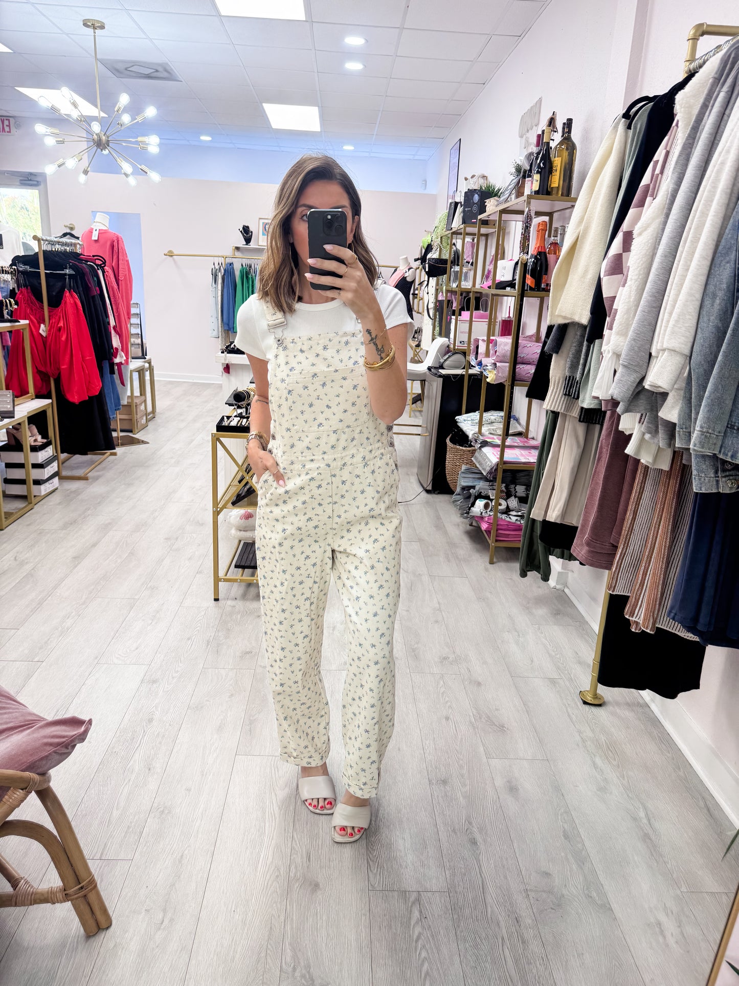 Blue Floral Patterned Overalls