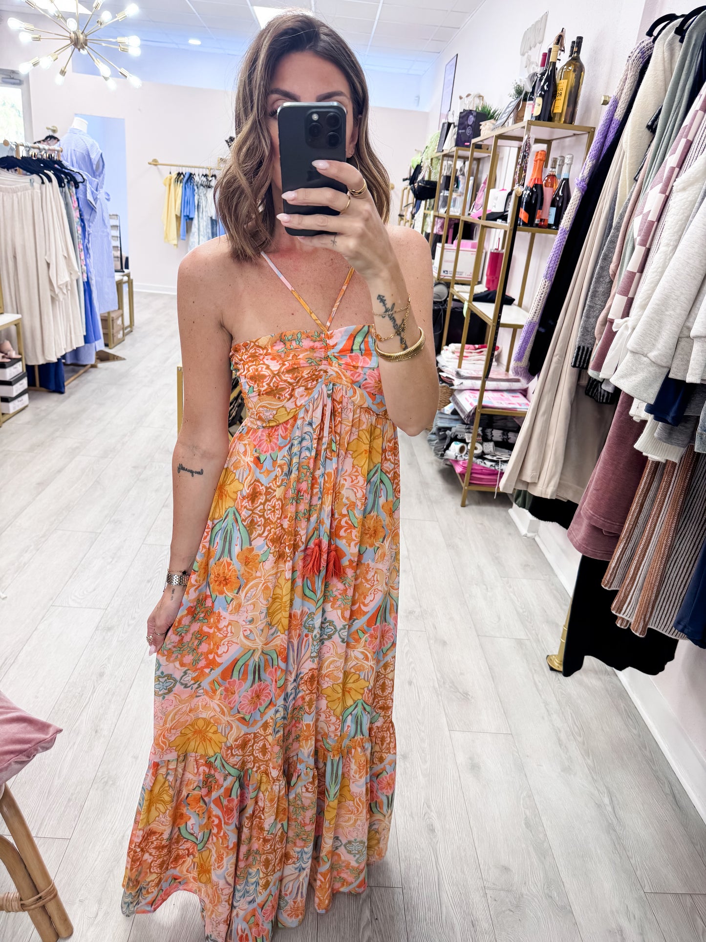 Summer Sevenfold Ruched Babydoll Maxi Dress