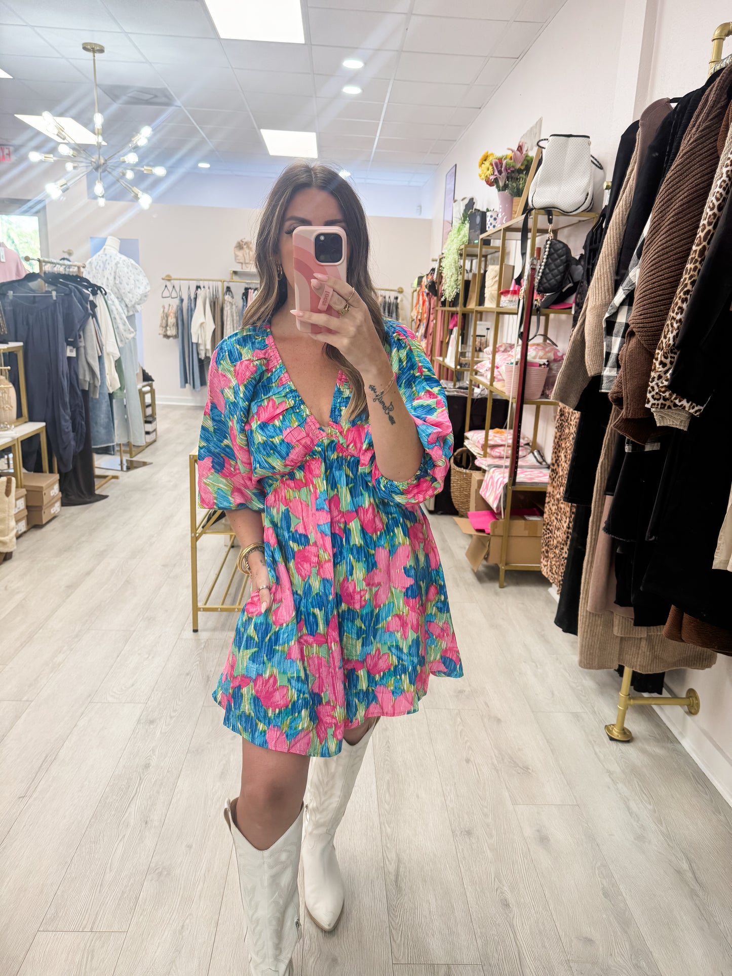 Floral Printed V Neck Dress