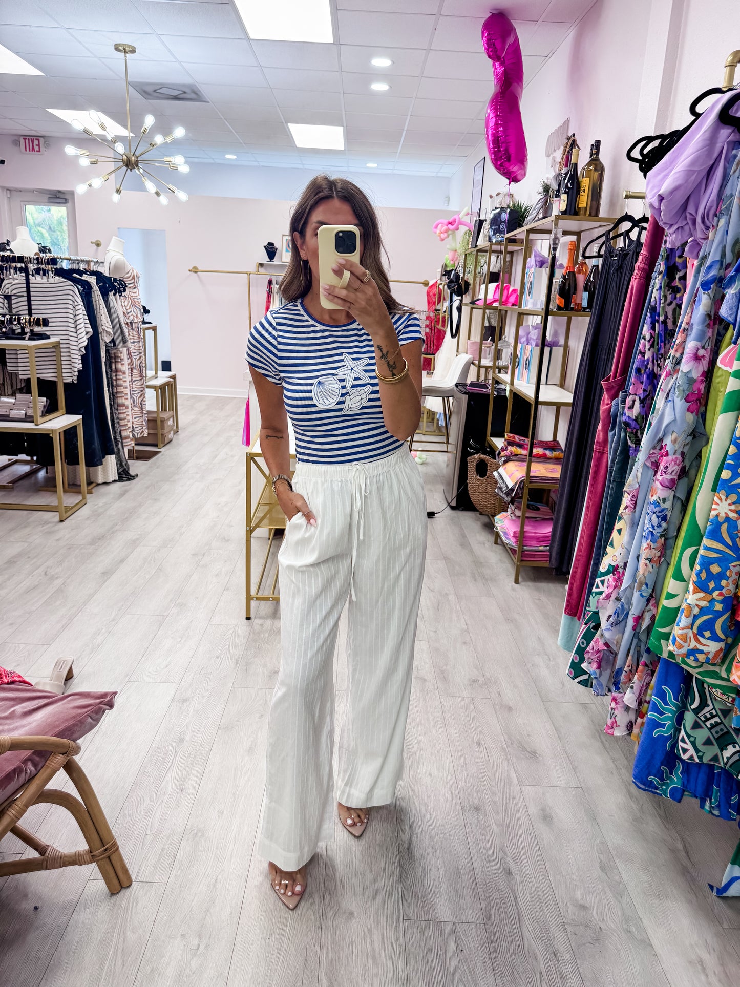 Blue Seashell Embroidered Patch Top