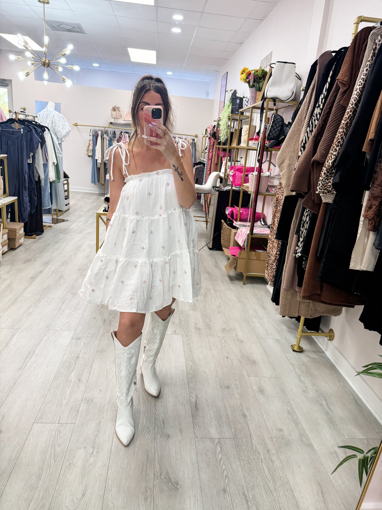 Self Tie Embroidered Dress